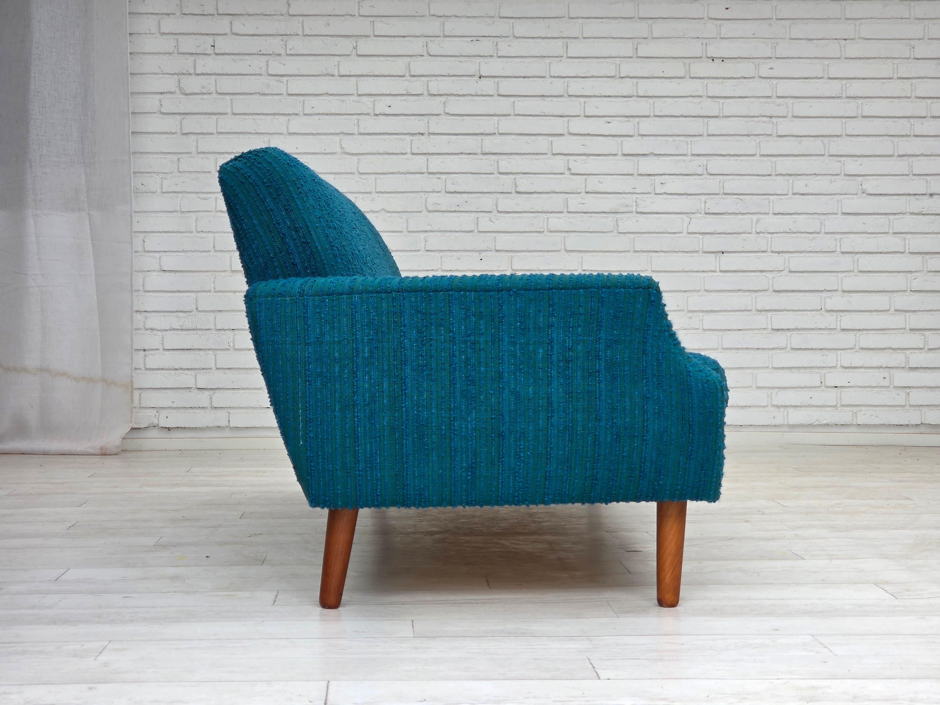 Late 20th Century 1970s, Danish 3-seater sofa, furniture wool, teak wood. For Sale
