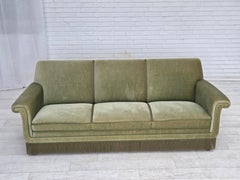 1970s, Danish 3-seater sofa, green furniture velour, beech wood.