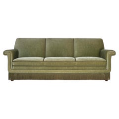 1970s, Danish 3-seater sofa, green furniture velour, beech wood.