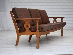 1970s, Danish 3-seater sofa, green furniture wool, oak wood.