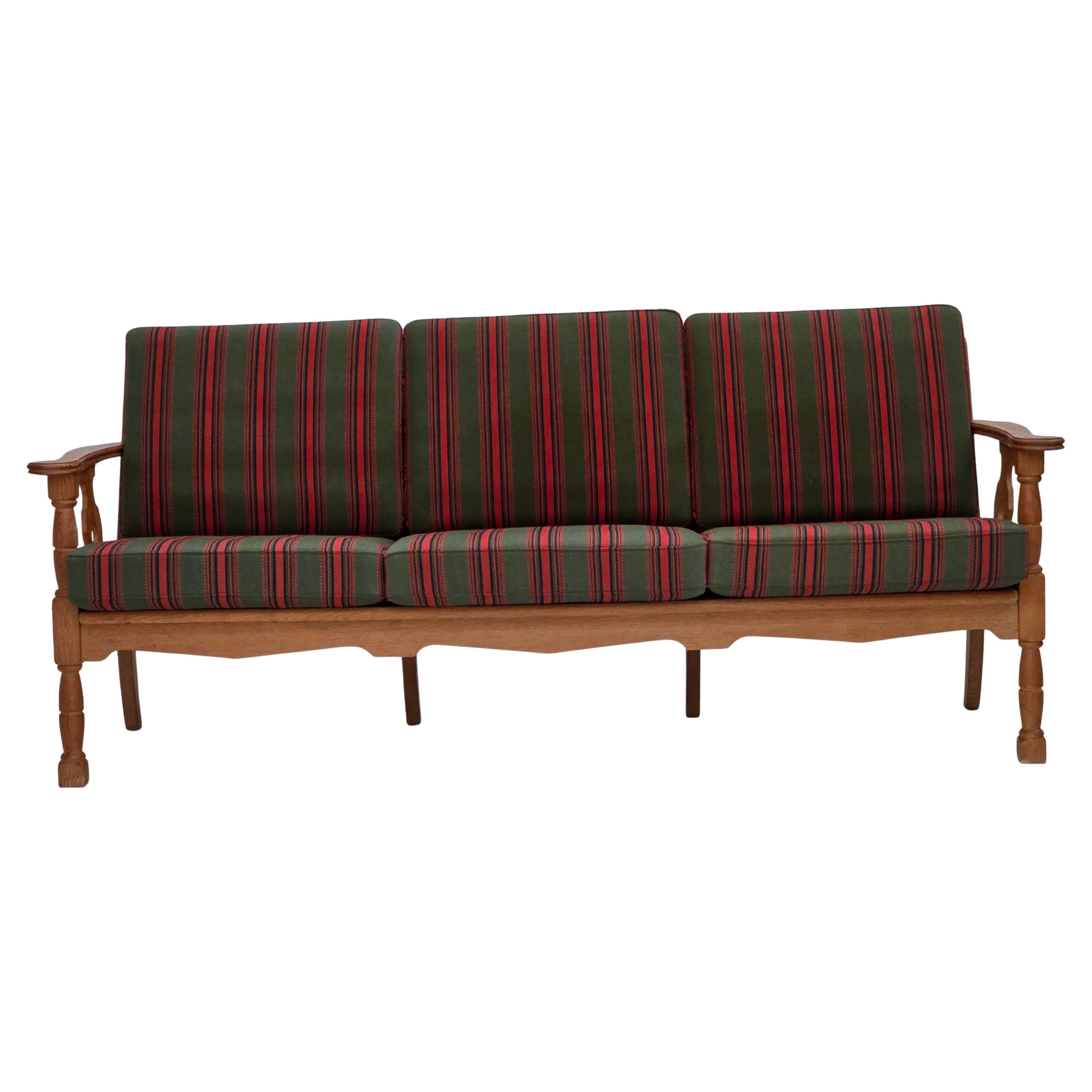 1970s, Danish 3-seater sofa, green furniture wool, oak wood.