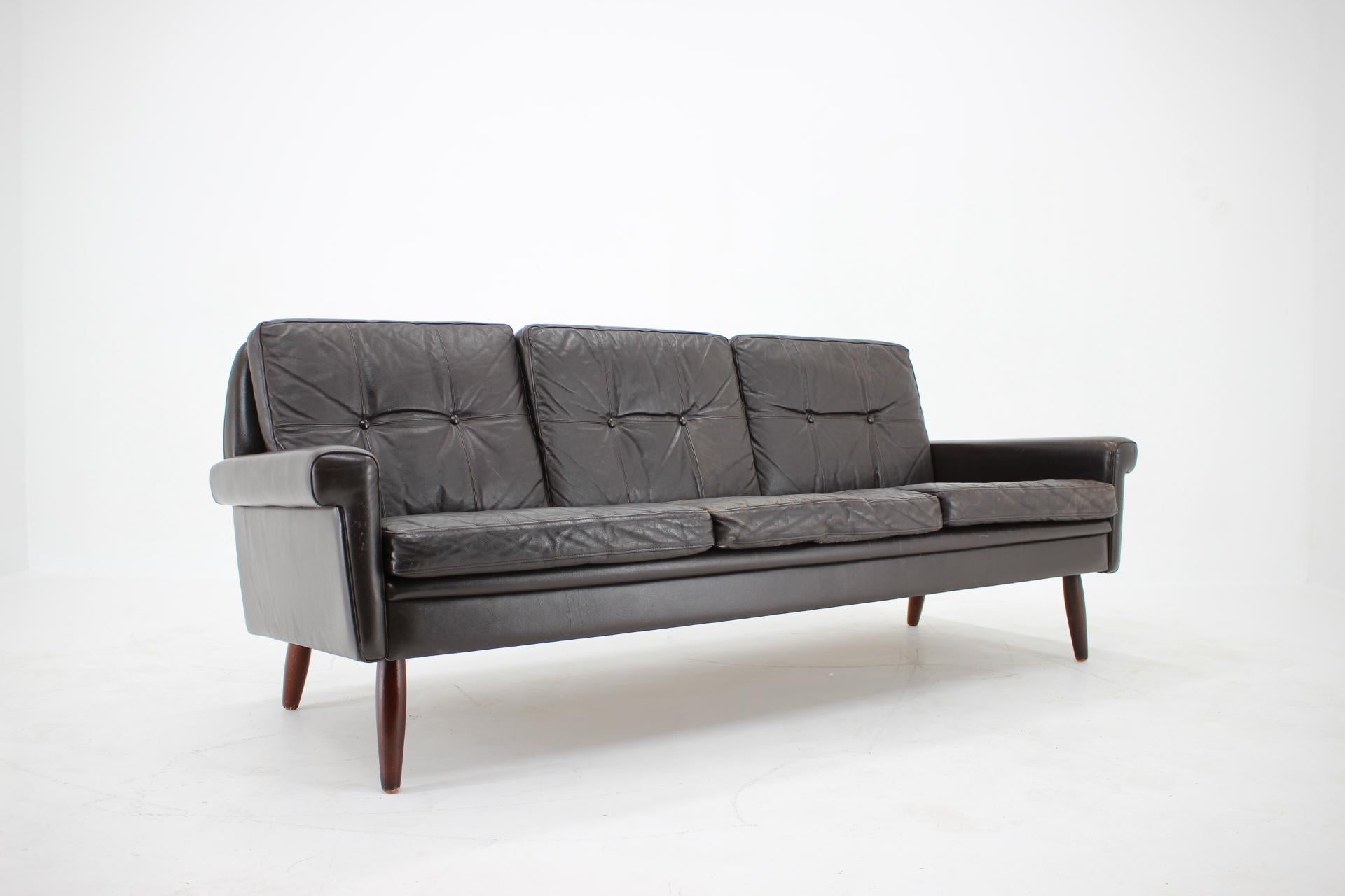 1970s Sven Skipper Danish 3-Seat Sofa in Dark Brown Leather For Sale 2