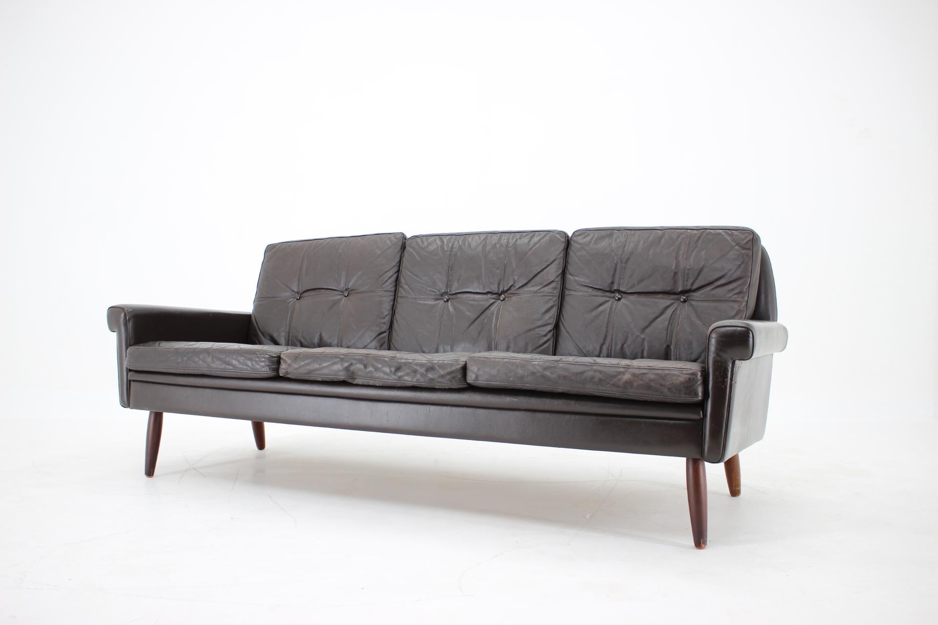 1970s Sven Skipper Danish 3-Seat Sofa in Dark Brown Leather For Sale 3