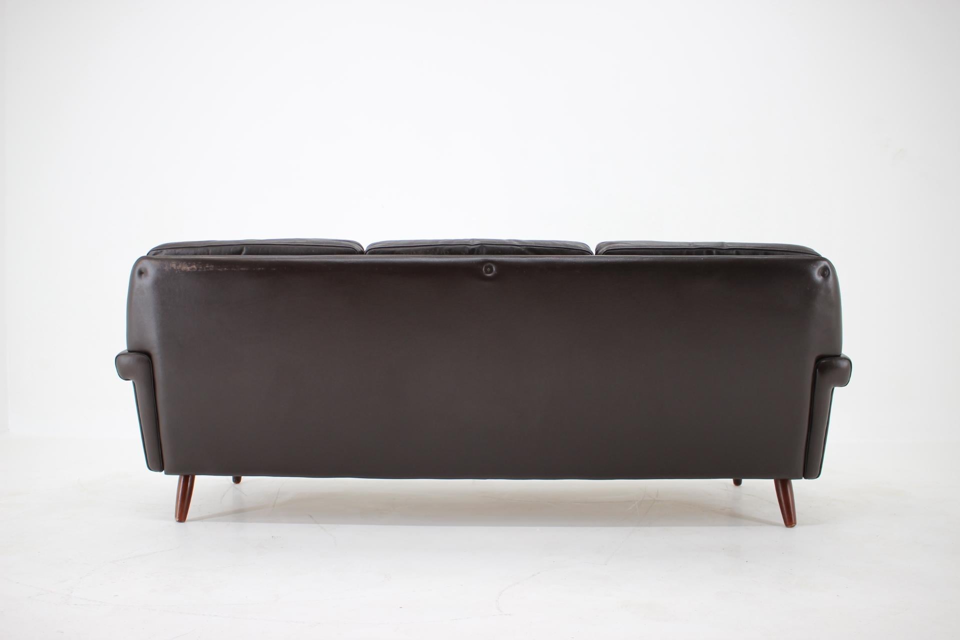 1970s Sven Skipper Danish 3-Seat Sofa in Dark Brown Leather For Sale 4