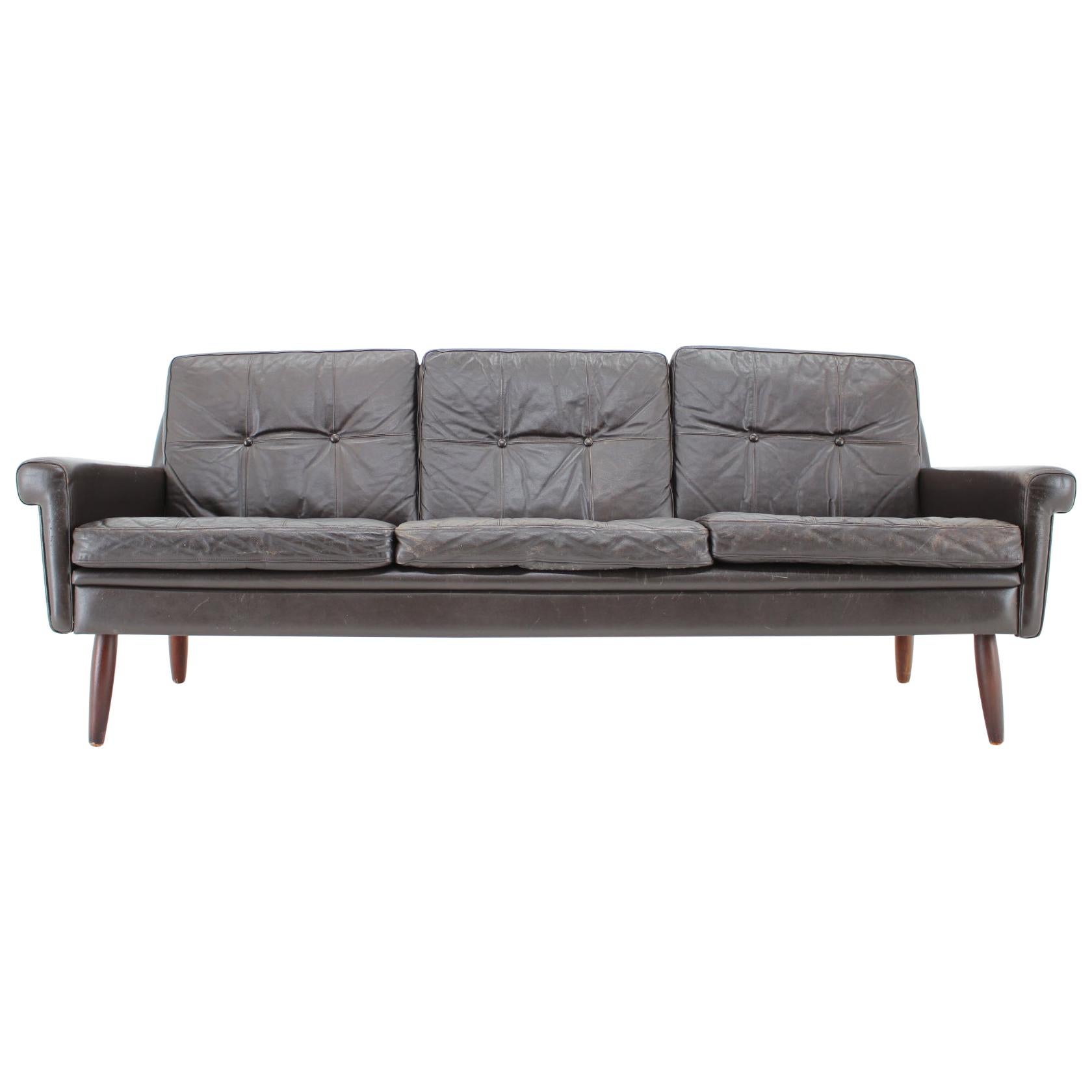 Dänisches 3-Sitz-Sofa aus dunkelbraunem Leder von Sven Skipper, 1970er Jahre