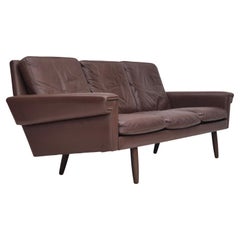 Vintage 1970s, Danish 3-seater sofa, original brown leather.