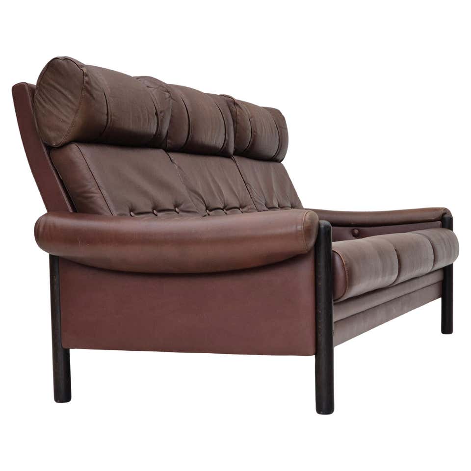 1970s, Danish design, 3 seater sofa, original condition, leather, teak ...
