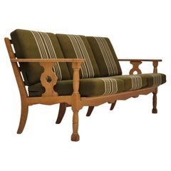 Vintage 1970s, Danish 3 seater sofa, original condition, furniture wool, solid oak wood.