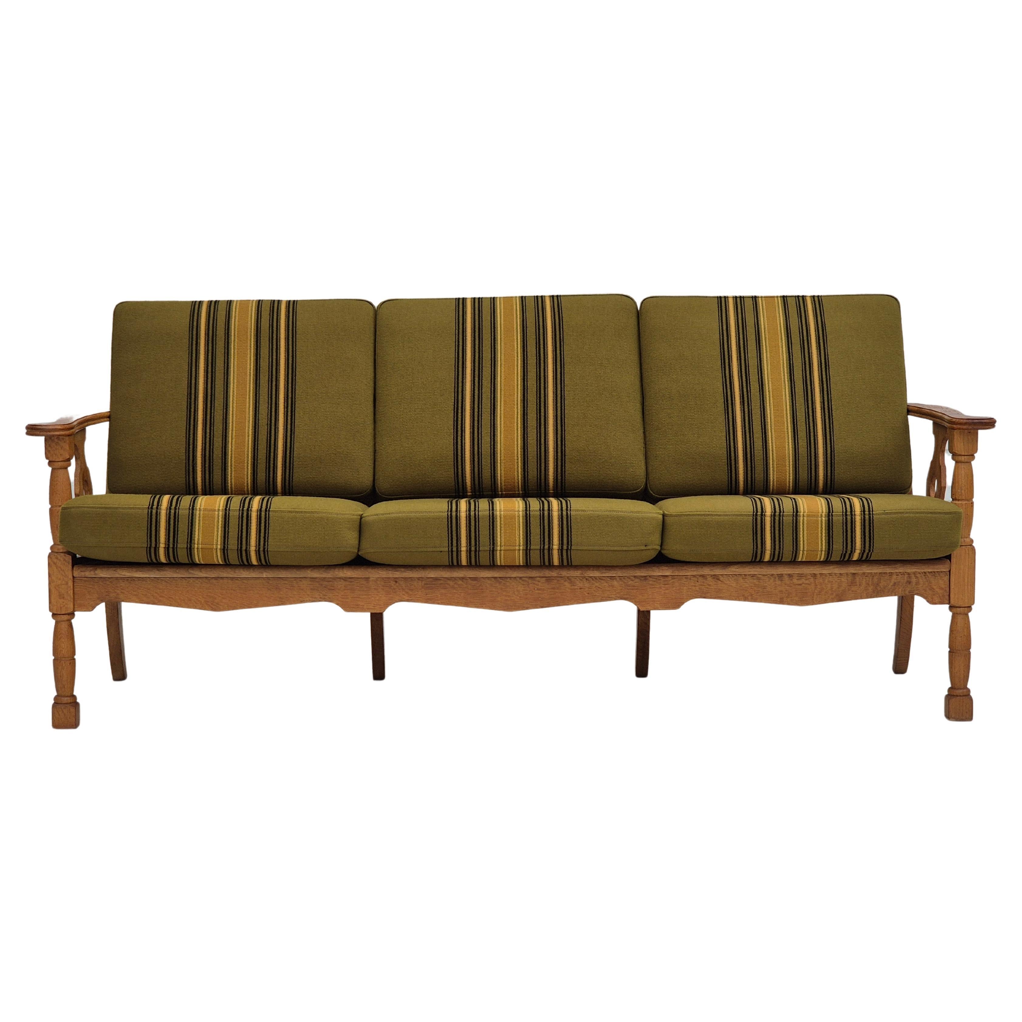 1970s, Danish 3 seater sofa, original condition, furniture wool, solid oak wood.