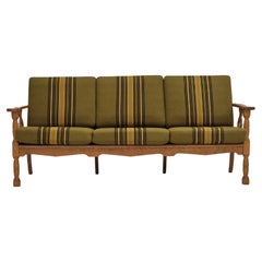 1970s, Danish 3 seater sofa, original condition, furniture wool, solid oak wood.