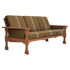 1970s, Danish 3 seater sofa, original condition, furniture wool, solid oak wood.