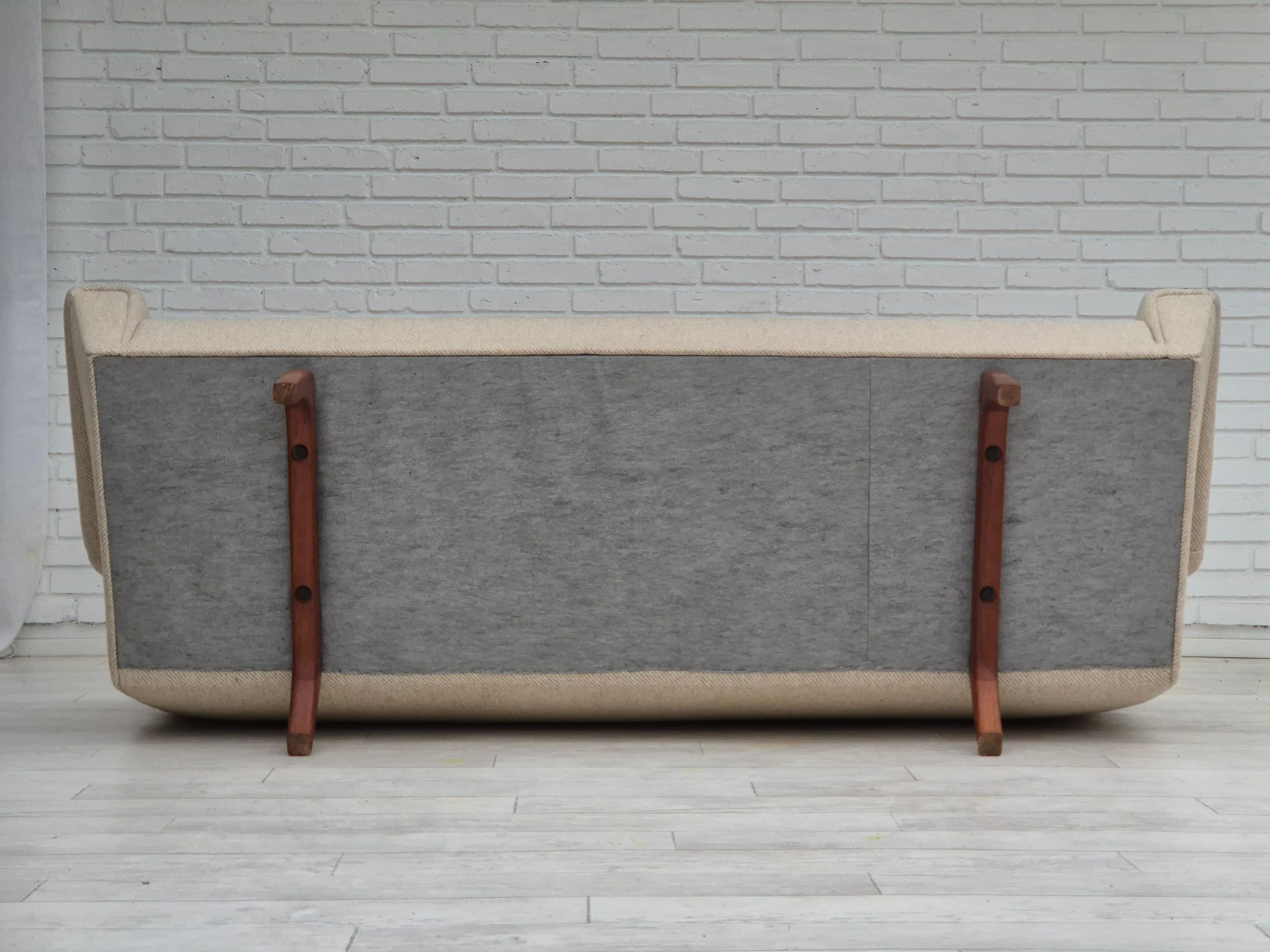 1970s, Danish 3 seater sofa, original condition, wool, teak wood. 4