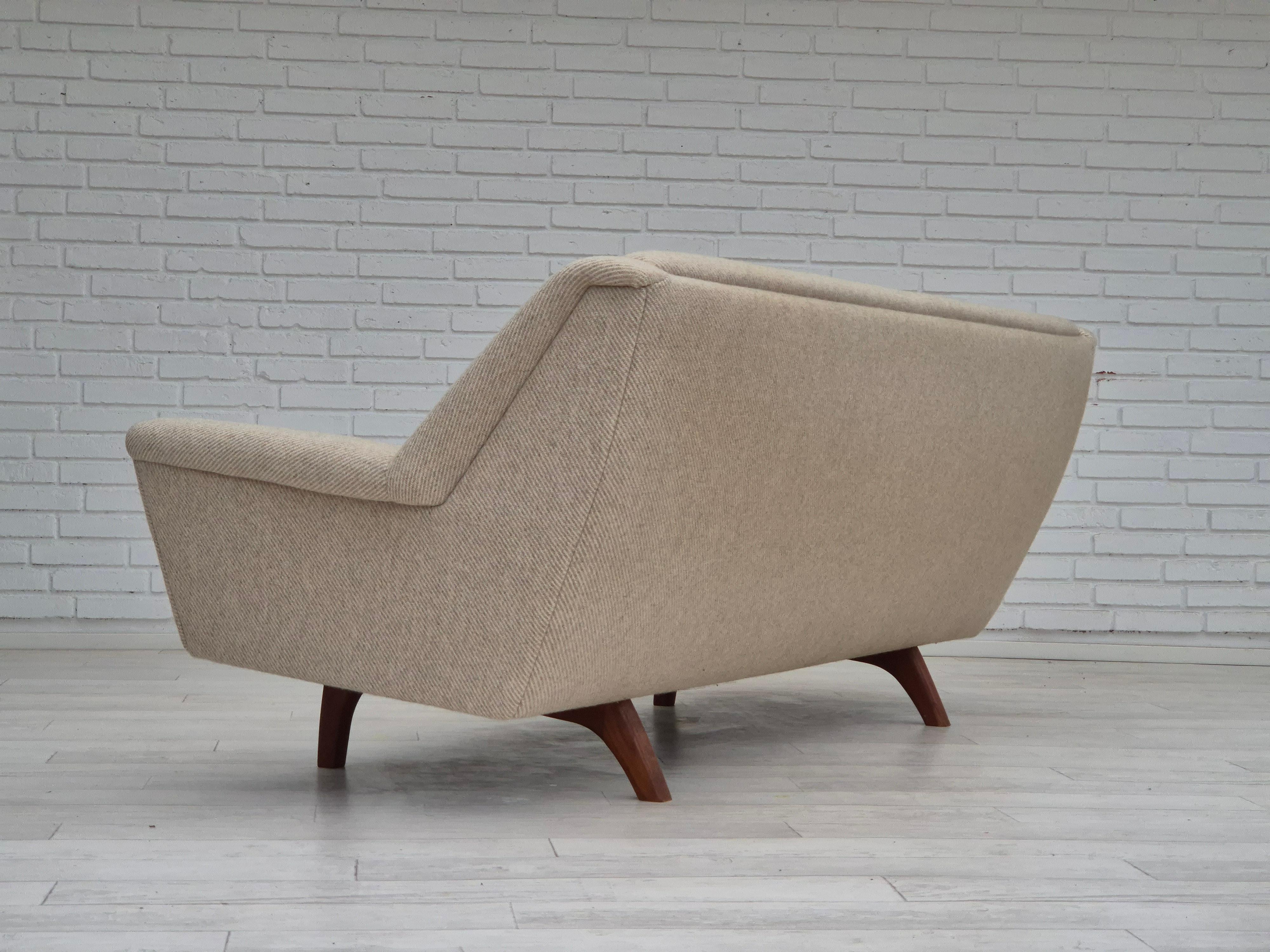Mid-20th Century 1970s, Danish 3 seater sofa, original condition, wool, teak wood.
