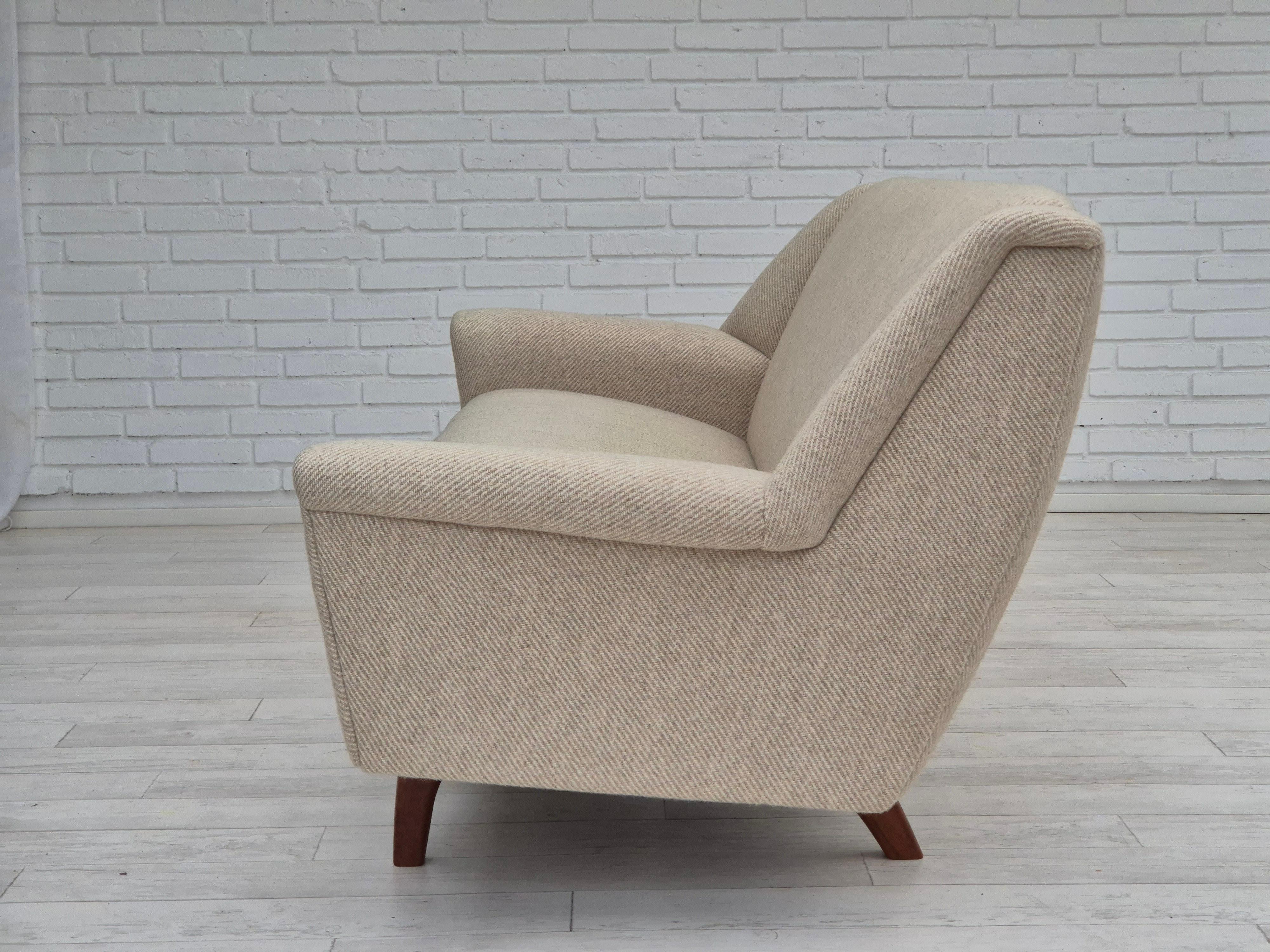 Wool 1970s, Danish 3 seater sofa, original condition, wool, teak wood.