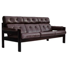 1970s, Danish 3 seater sofa, original good condition, leather, oak wood. 1970s, Danish 3 seater sofa, original good condition, leather, oak wood.