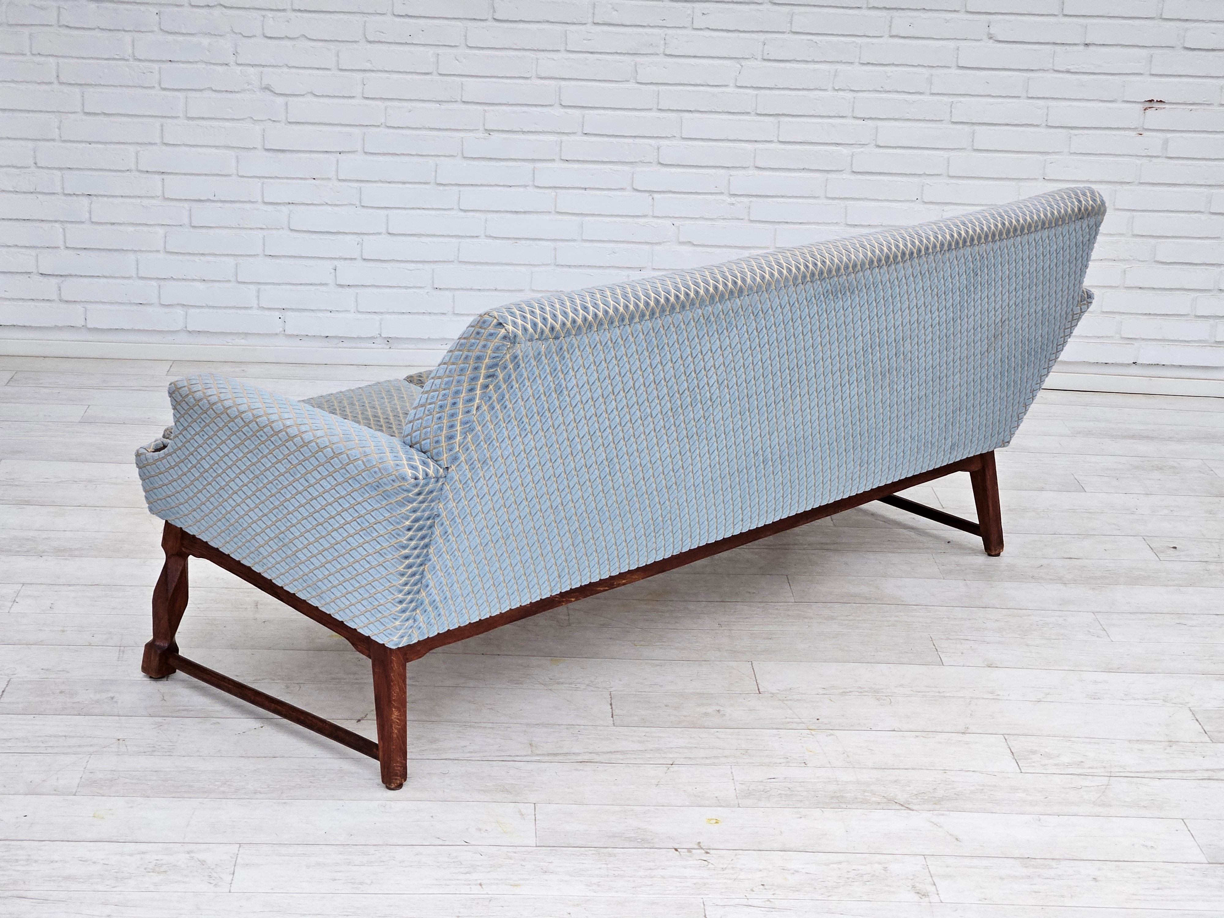 Late 20th Century 1970s, Danish 3 seater sofa, original good condition, velour, oak wood. For Sale