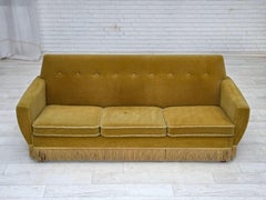 1970s, Danish 3-seater sofa, original light green furniture velour.