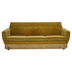 Años 70, sofá danés de 3 plazas, terciopelo original de muebles verde claro.