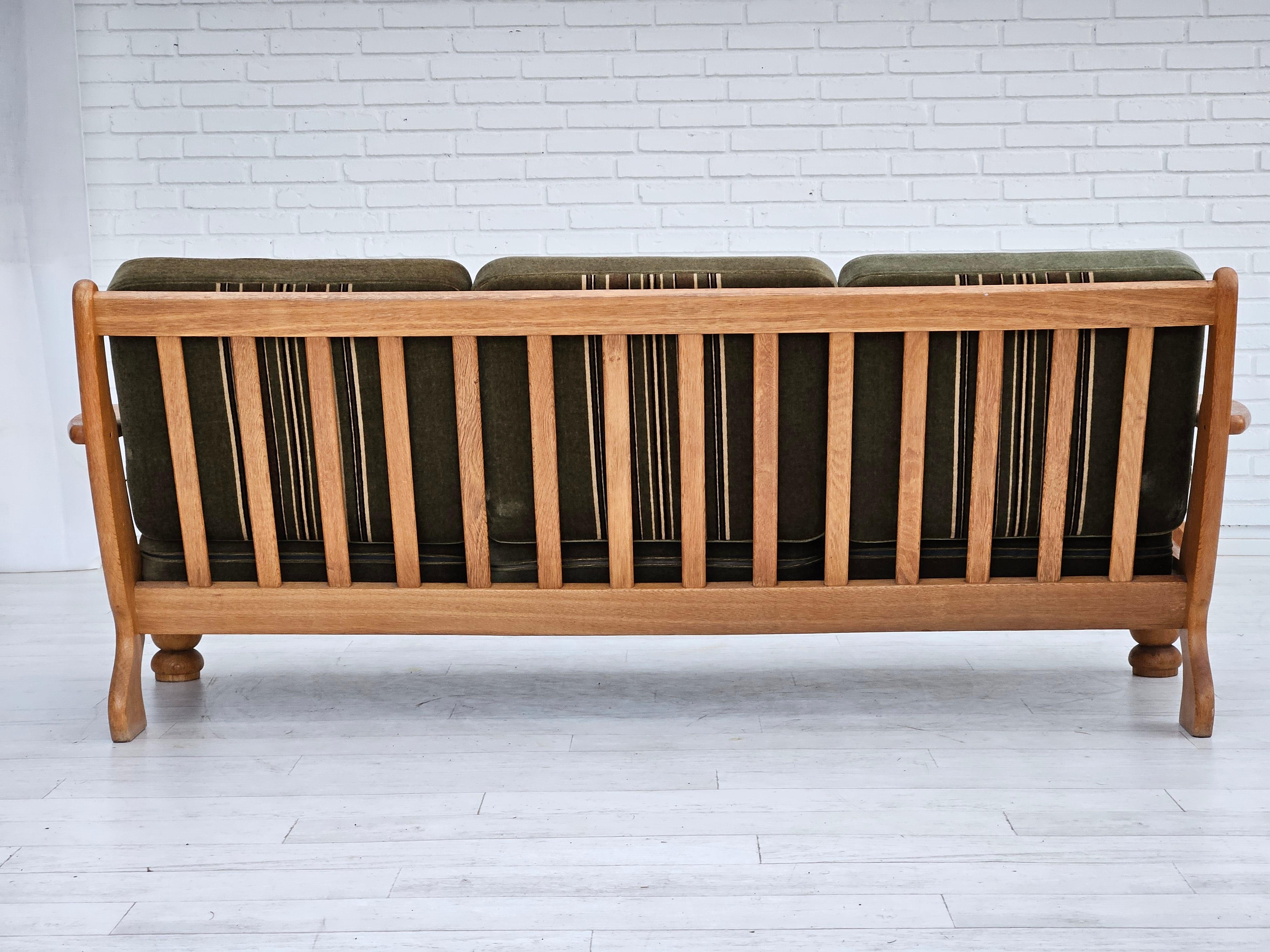 Late 20th Century 1970s, Danish 3 seater sofa, original very good condition, velour, oak wood. For Sale