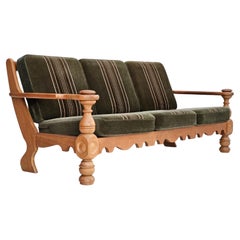 Vintage 1970s, Danish 3 seater sofa, original very good condition, velour, oak wood.