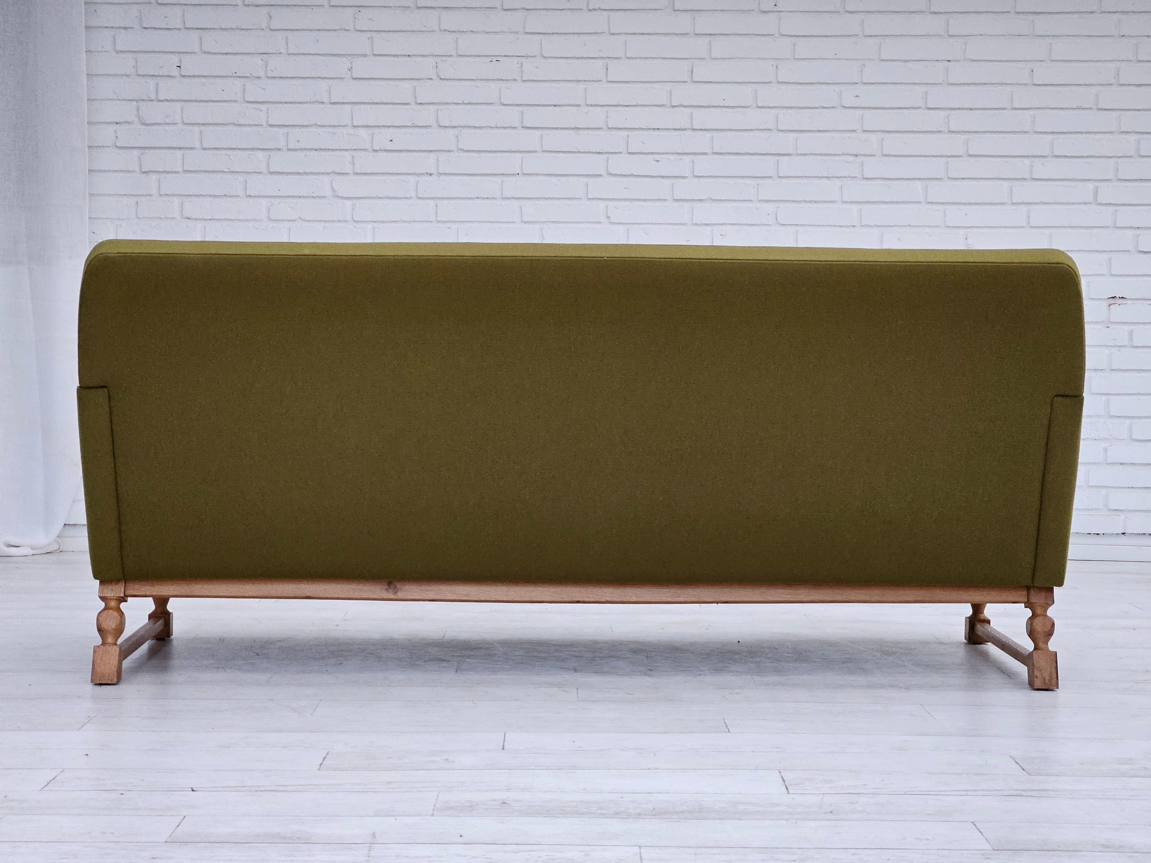 Wool 1970s, Danish 3 seater sofa, original very good condition, wool, oak. For Sale