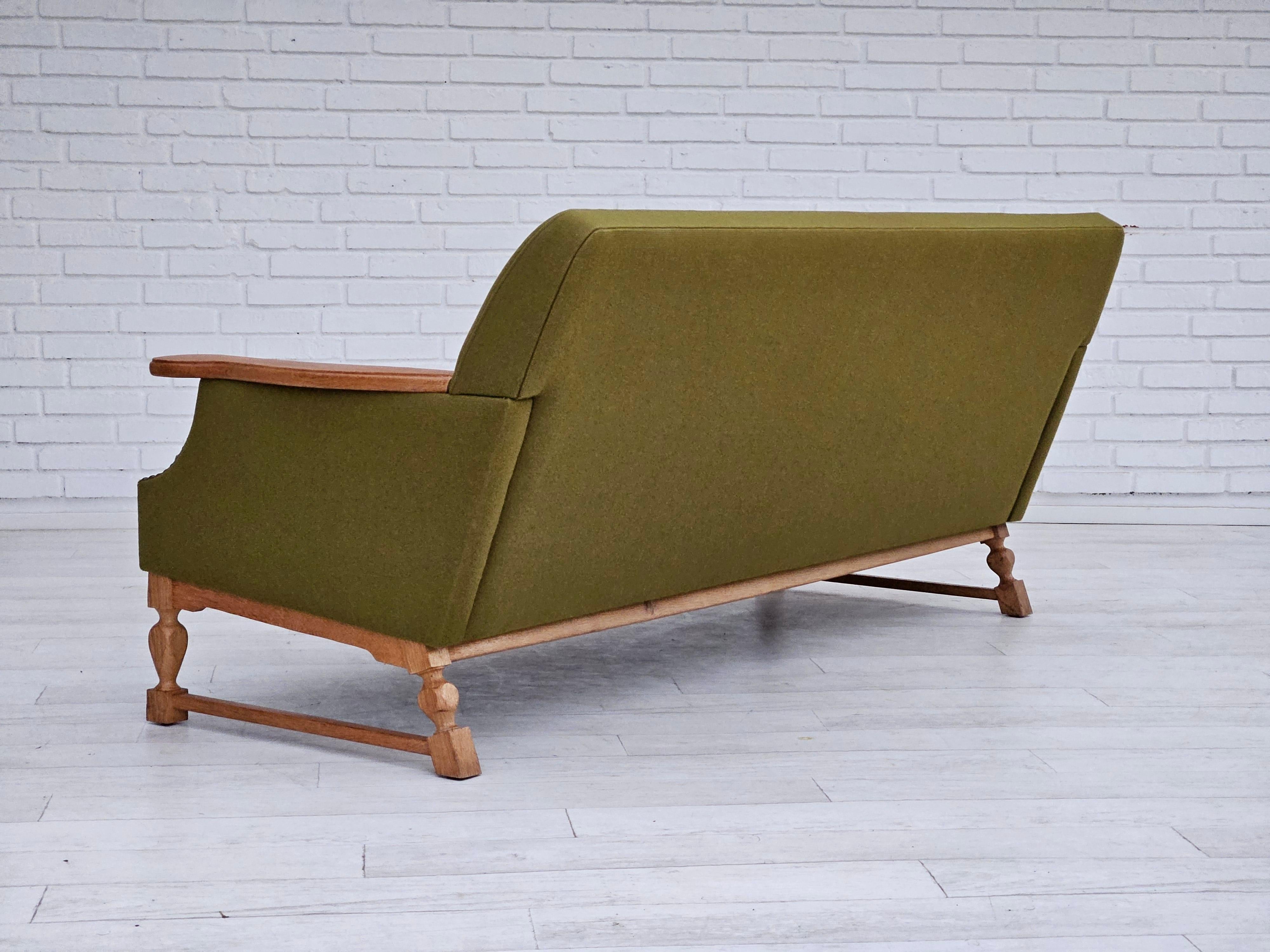 1970s, Danish 3 seater sofa, original very good condition, wool, oak. For Sale 1