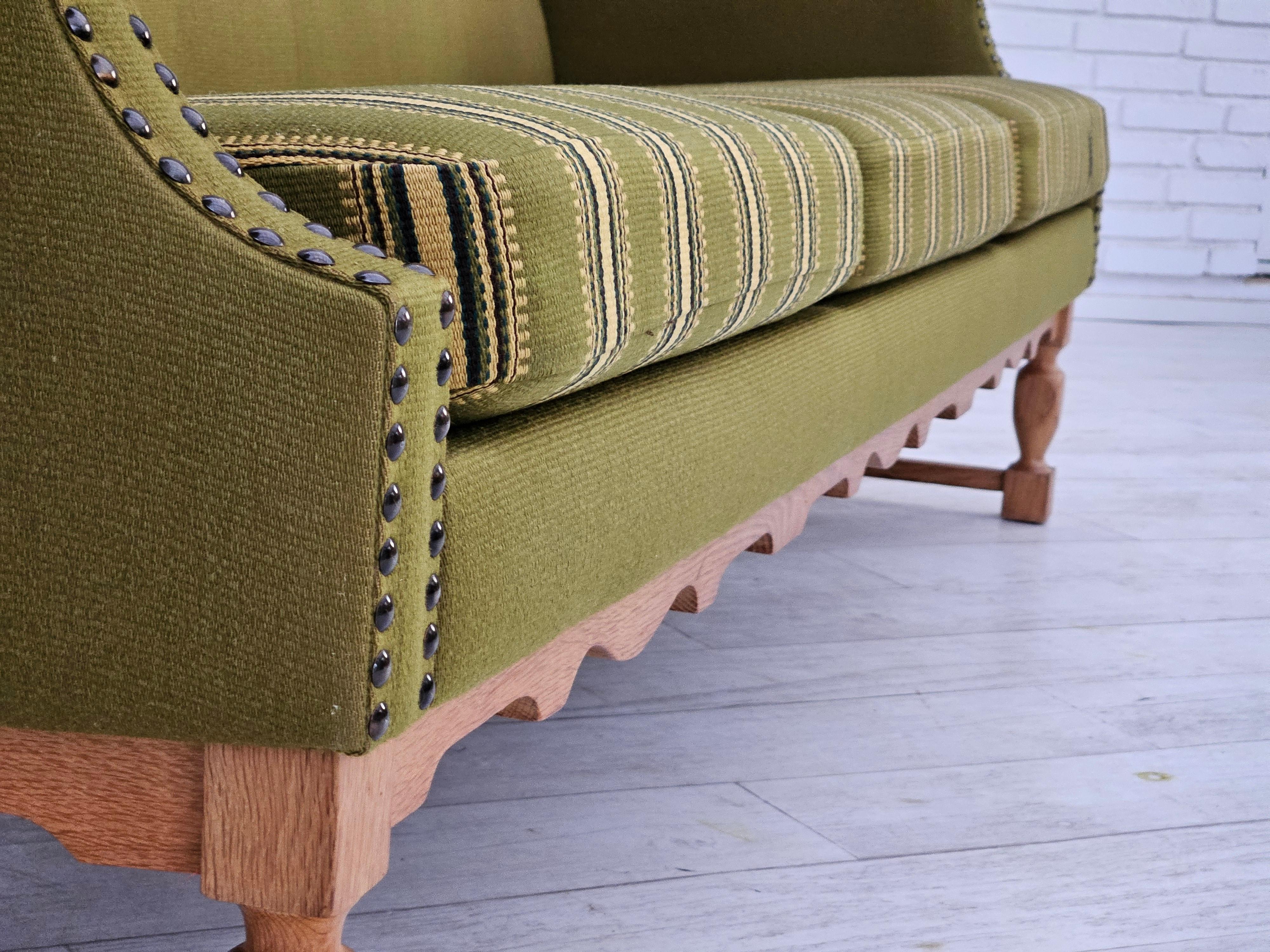 1970s, Danish 3 seater sofa, original very good condition, wool, oak. For Sale 3