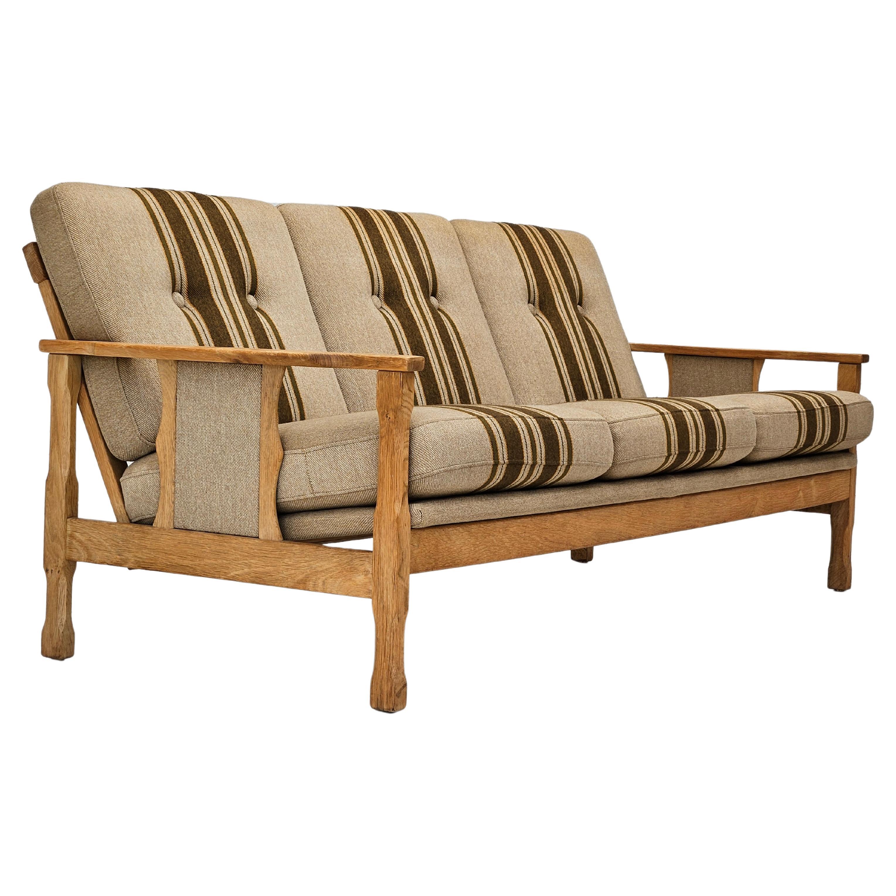 1970s, Danish 3 seater sofa, original very good condition, wool, oak. For Sale