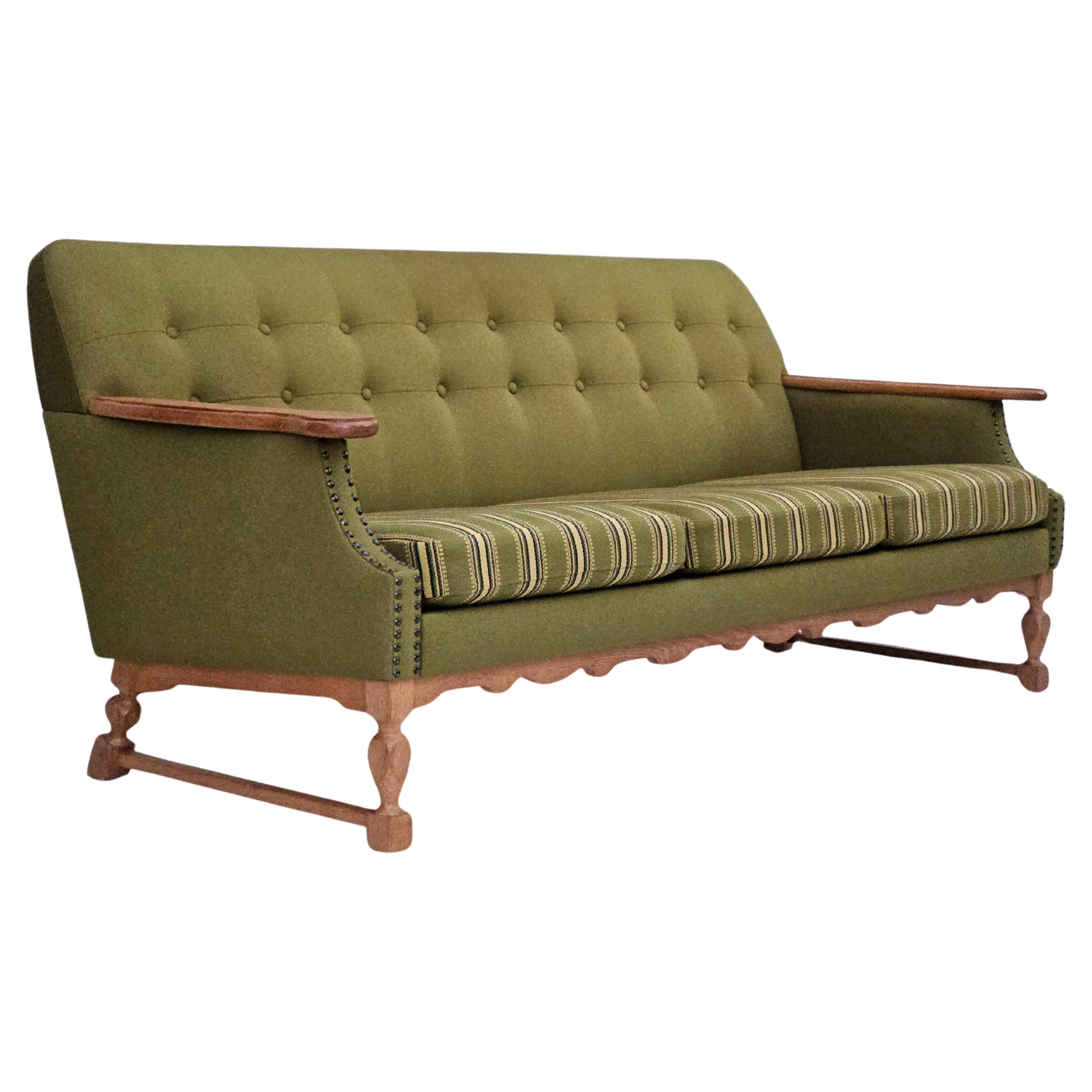 1970s, Danish 3 seater sofa, original very good condition, wool, oak.