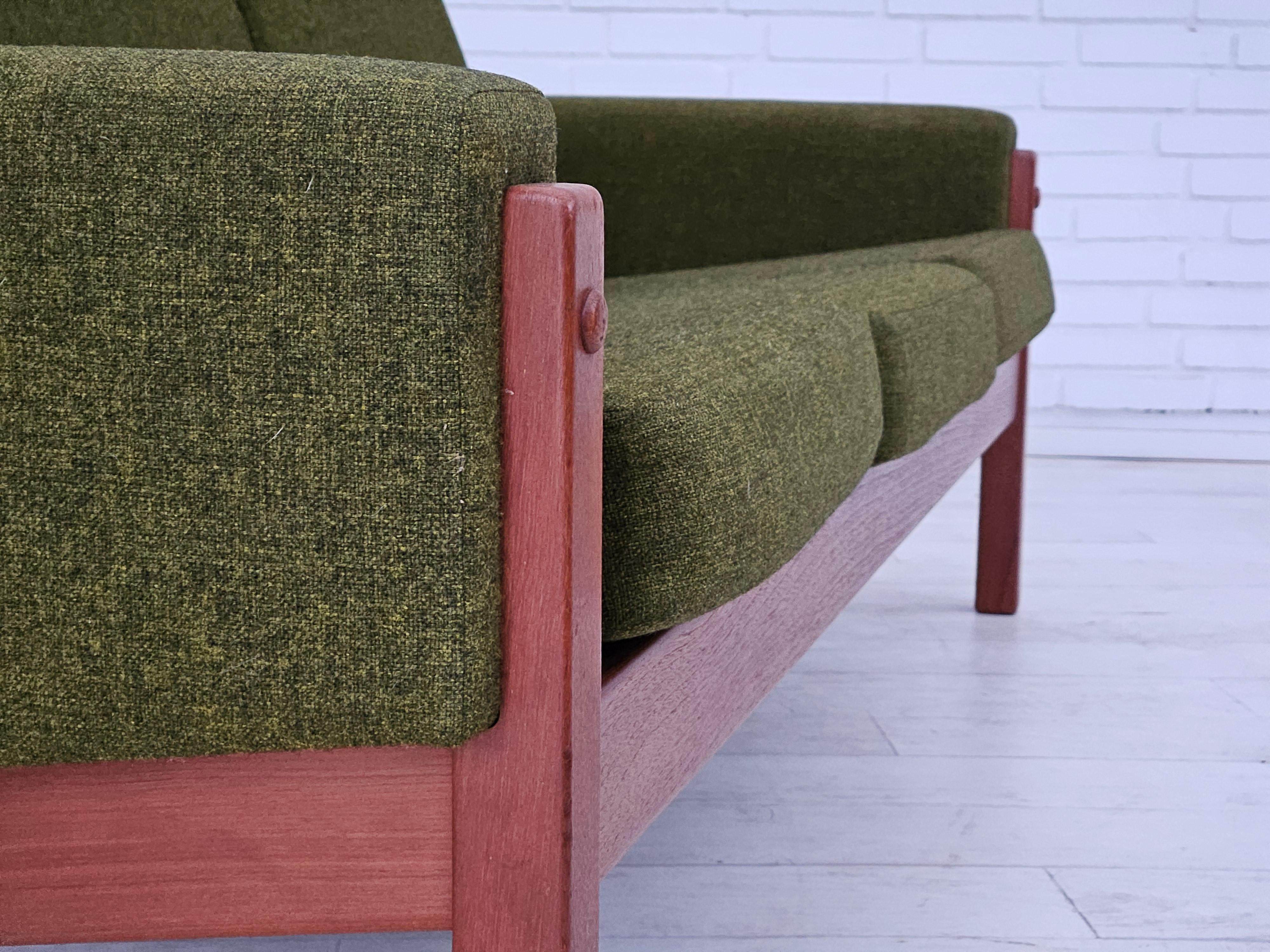 1970s, Danish 3 seater sofa, original very good condition, wool, teak wood. 6