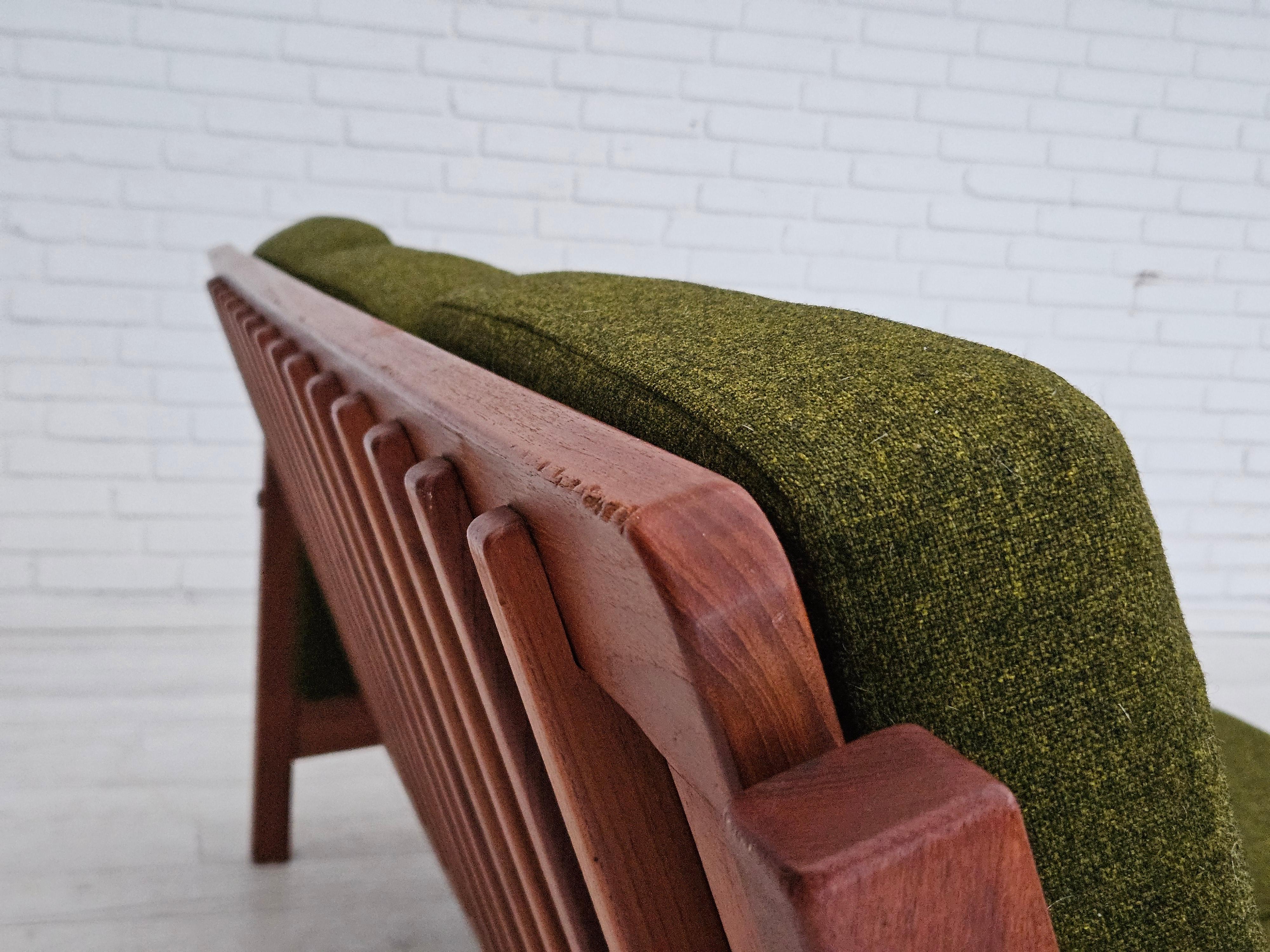 1970s, Danish 3 seater sofa, original very good condition, wool, teak wood. 7