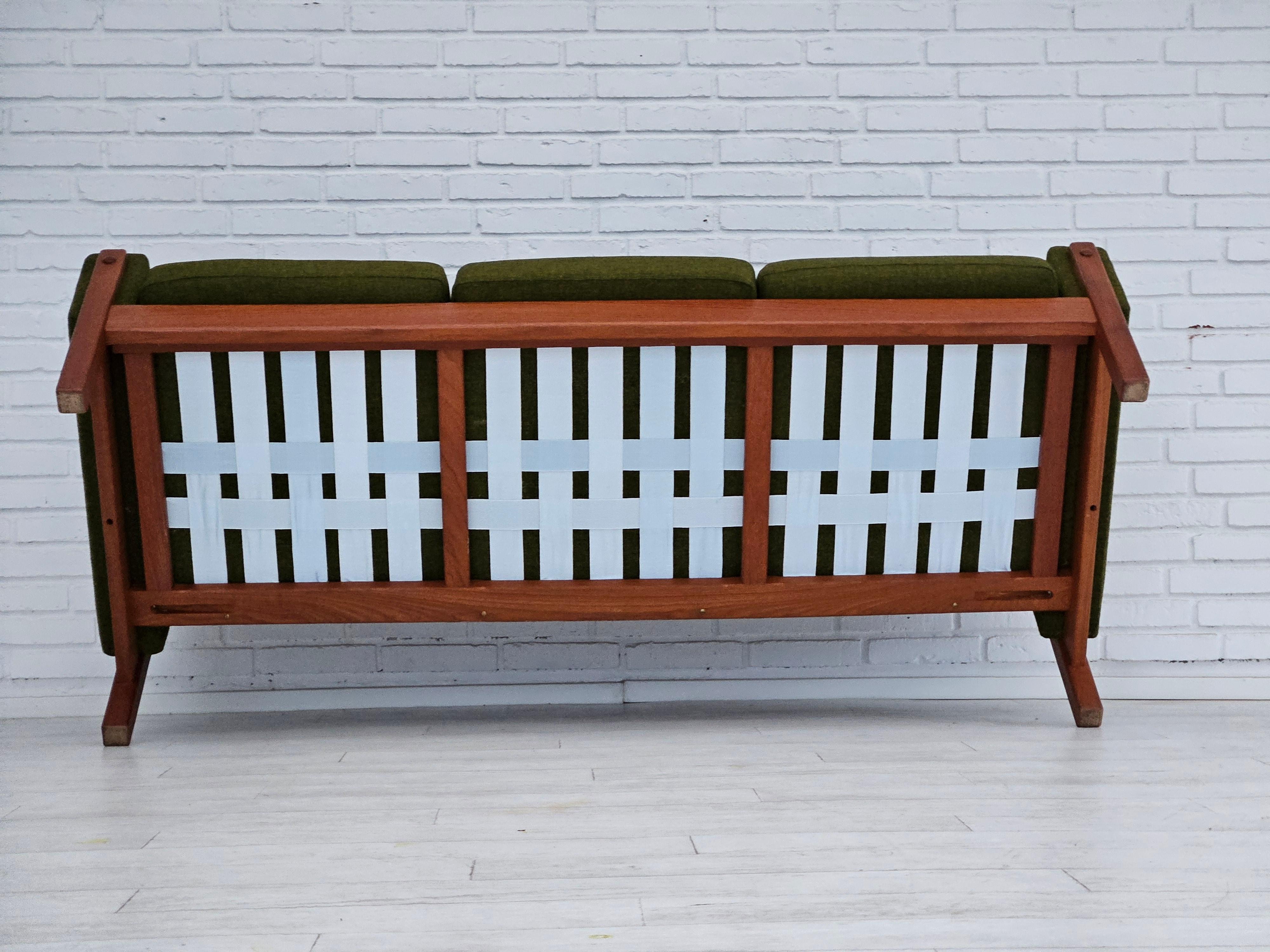 1970s, Danish 3 seater sofa, original very good condition, wool, teak wood. 11
