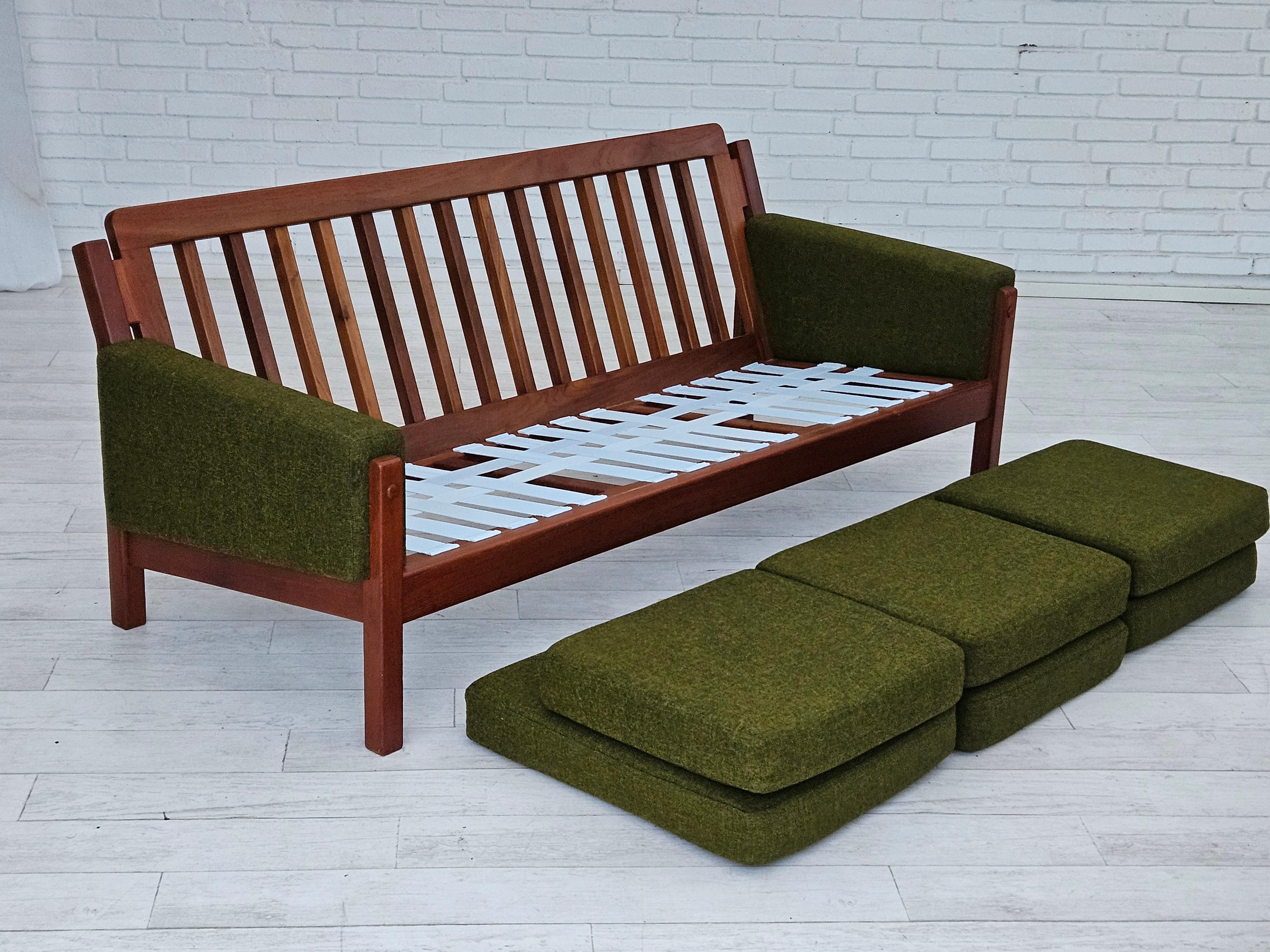 1970s, Danish 3 seater sofa, original very good condition, wool, teak wood. 13