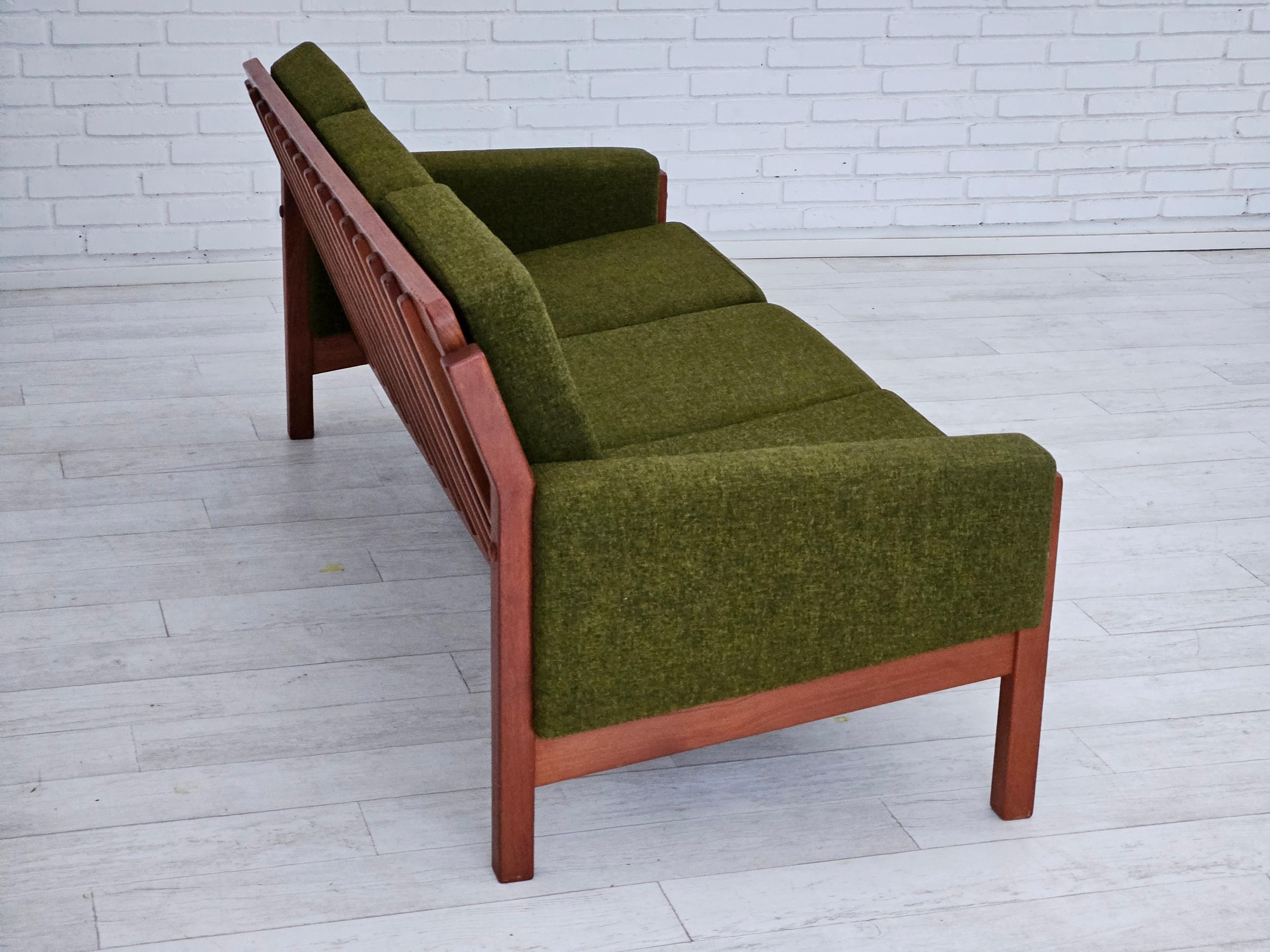 1970s, Danish 3 seater sofa, original very good condition, wool, teak wood. In Good Condition In Tarm, 82