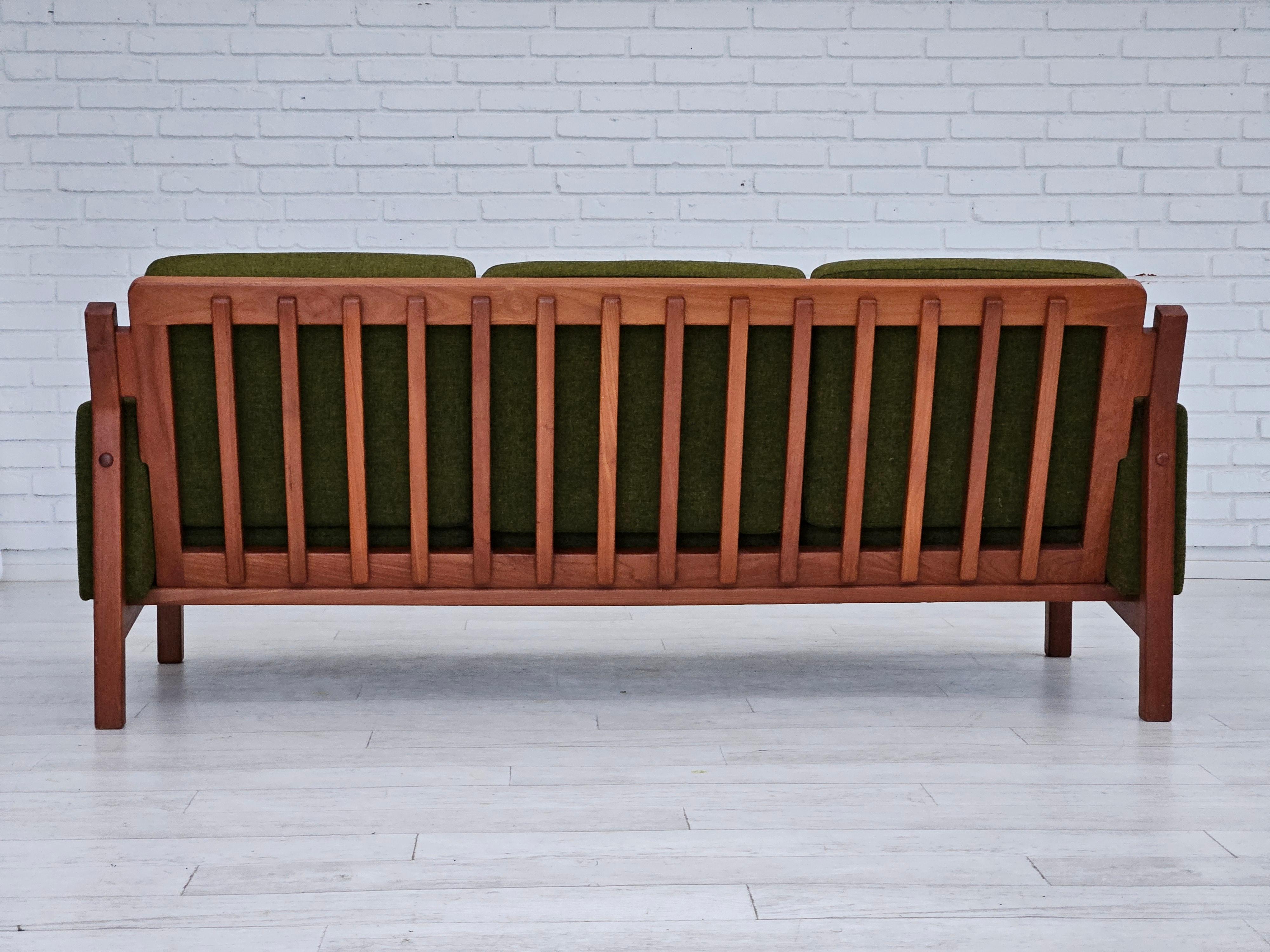 Wool 1970s, Danish 3 seater sofa, original very good condition, wool, teak wood.