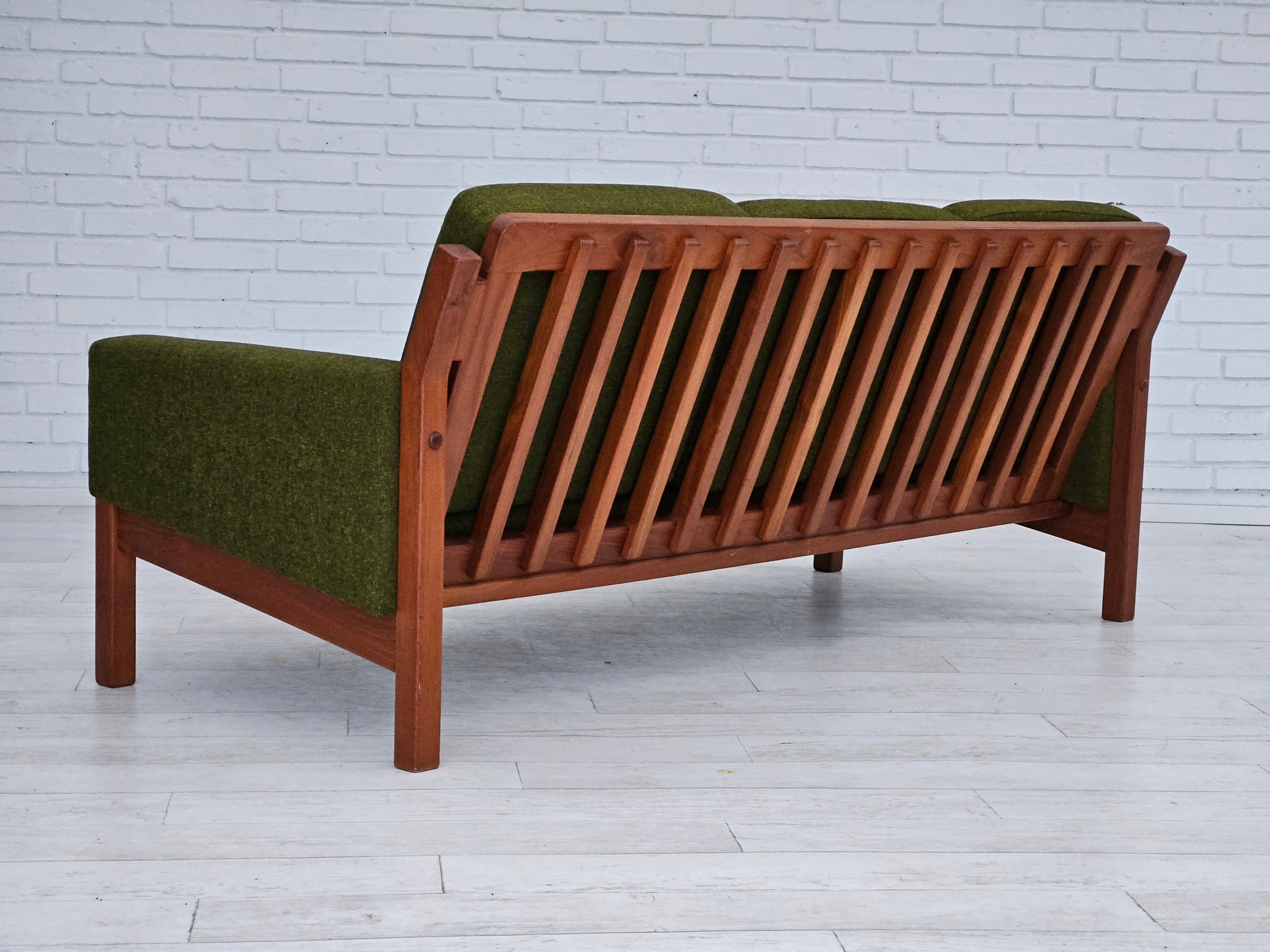 1970s, Danish 3 seater sofa, original very good condition, wool, teak wood. 1