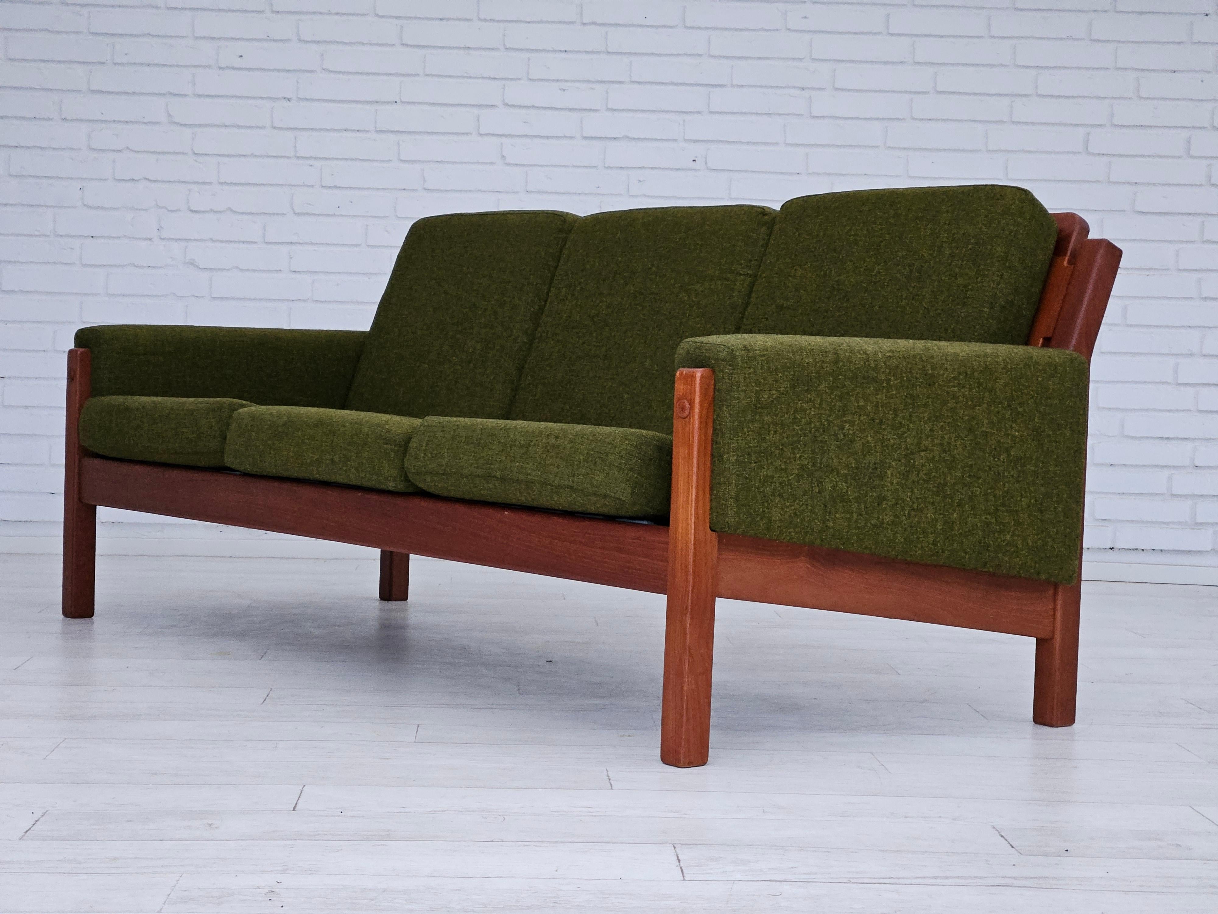 1970s, Danish 3 seater sofa, original very good condition, wool, teak wood. 2
