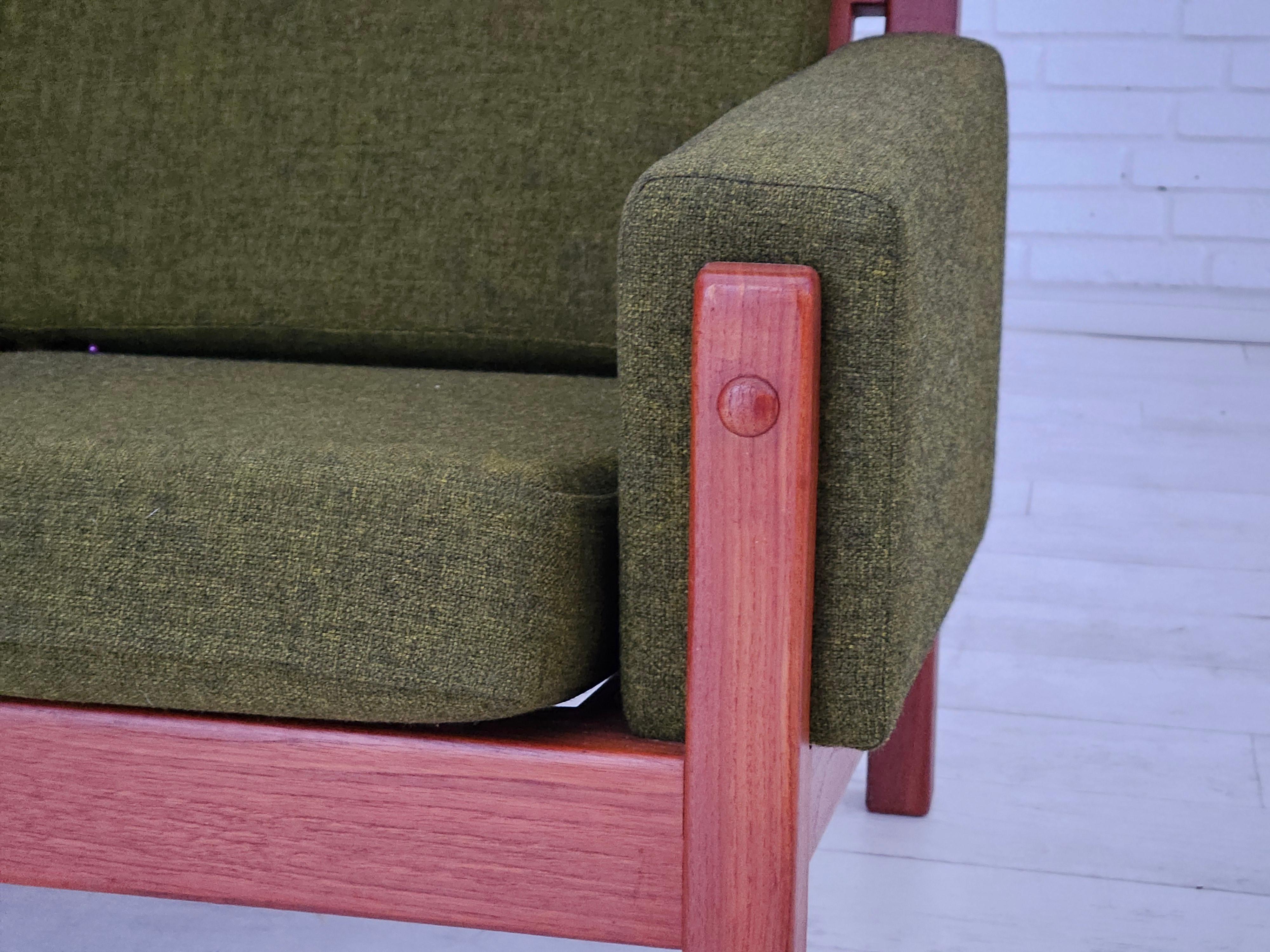 1970s, Danish 3 seater sofa, original very good condition, wool, teak wood. 3