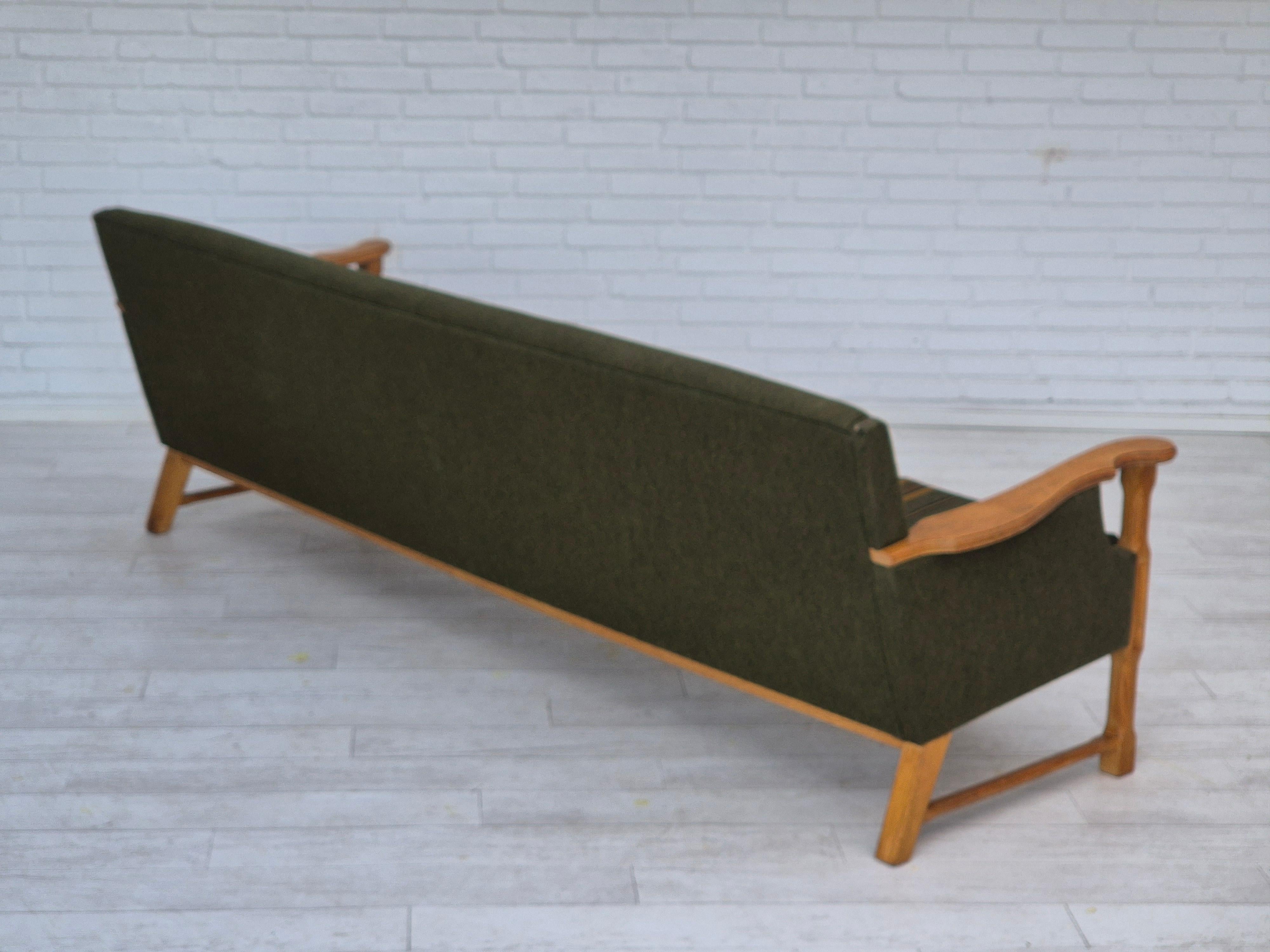 Wool 1970s, Danish 4 seater sofa, original very good condition, wool, oak wood. For Sale