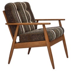 1970, fauteuil Woodeche, bois de hêtre, tissu de laine d
ameublement.