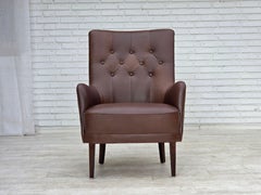 1970s, Danish armchair, brown furniture leather.