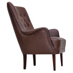 1970s, Danish armchair, brown furniture leather.