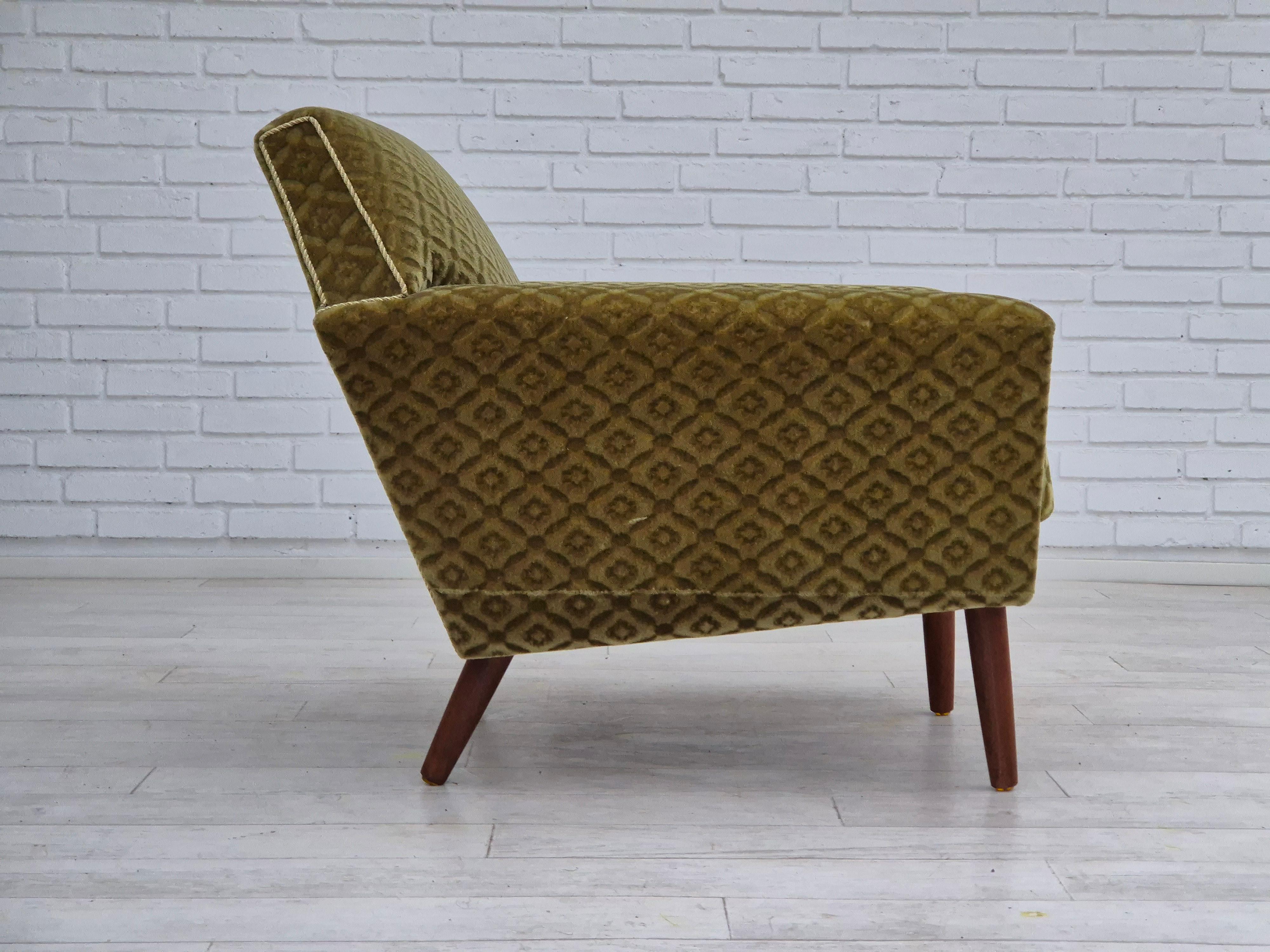 Late 20th Century 1970s, Danish armchair by Georg Thams, original upholstery, green velour, teak. For Sale