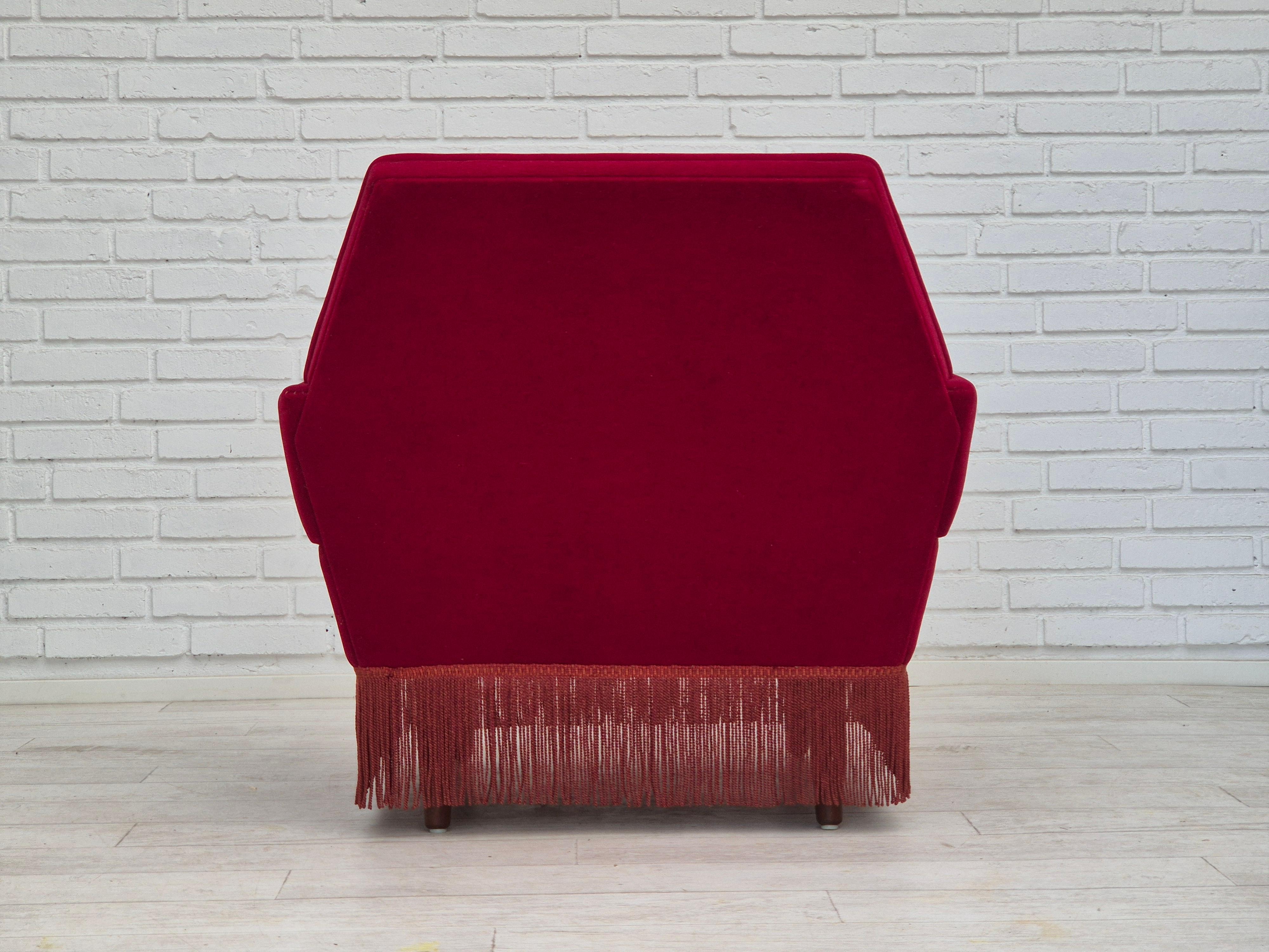 Velvet 1970s, Danish armchair by Ryesberg Møbler, original condition, velour fabric. For Sale