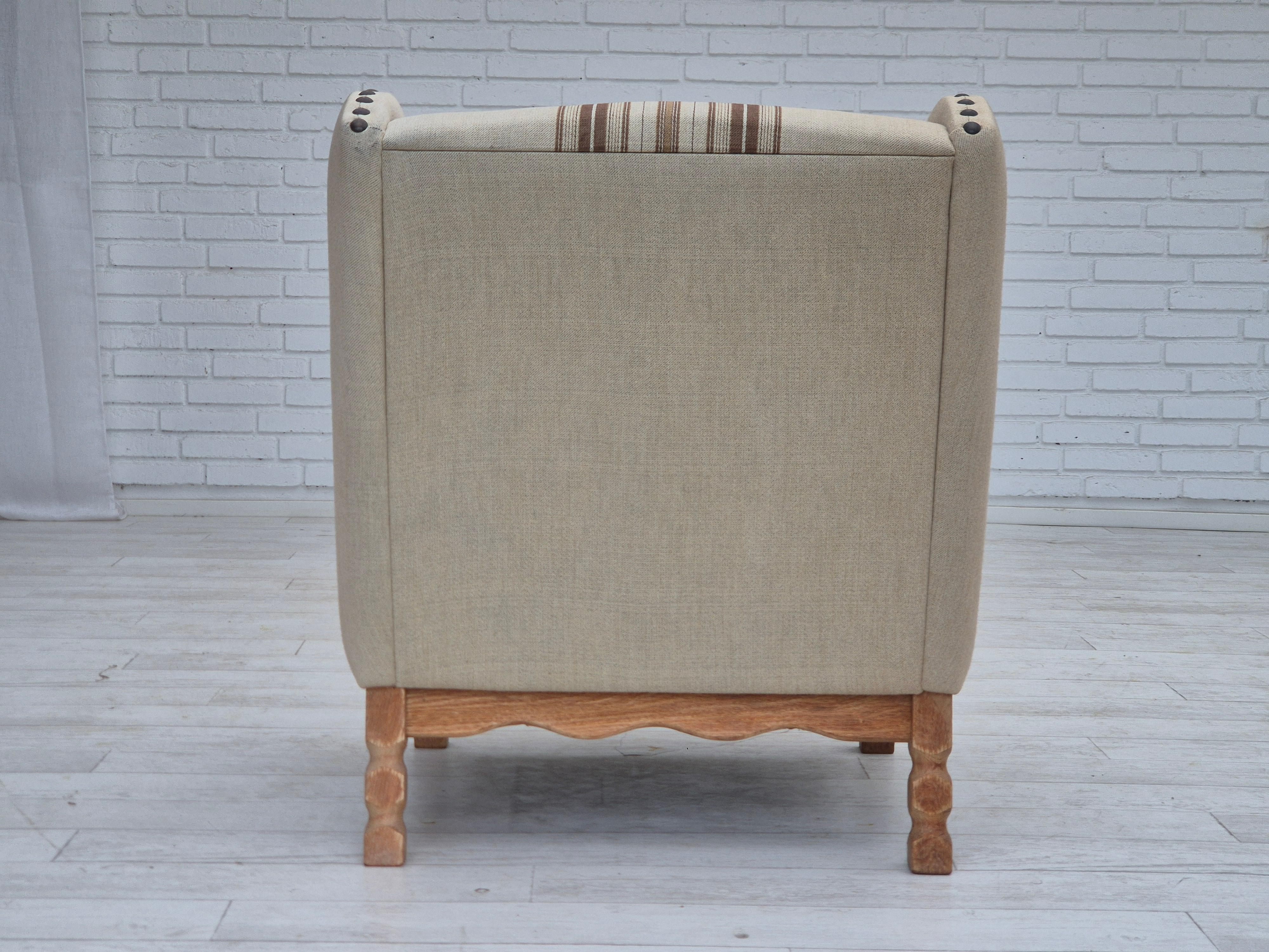 1970er, Dänischer Sessel, Möbel Wollstoff, Eichenholz, Originalzustand. im Angebot 2