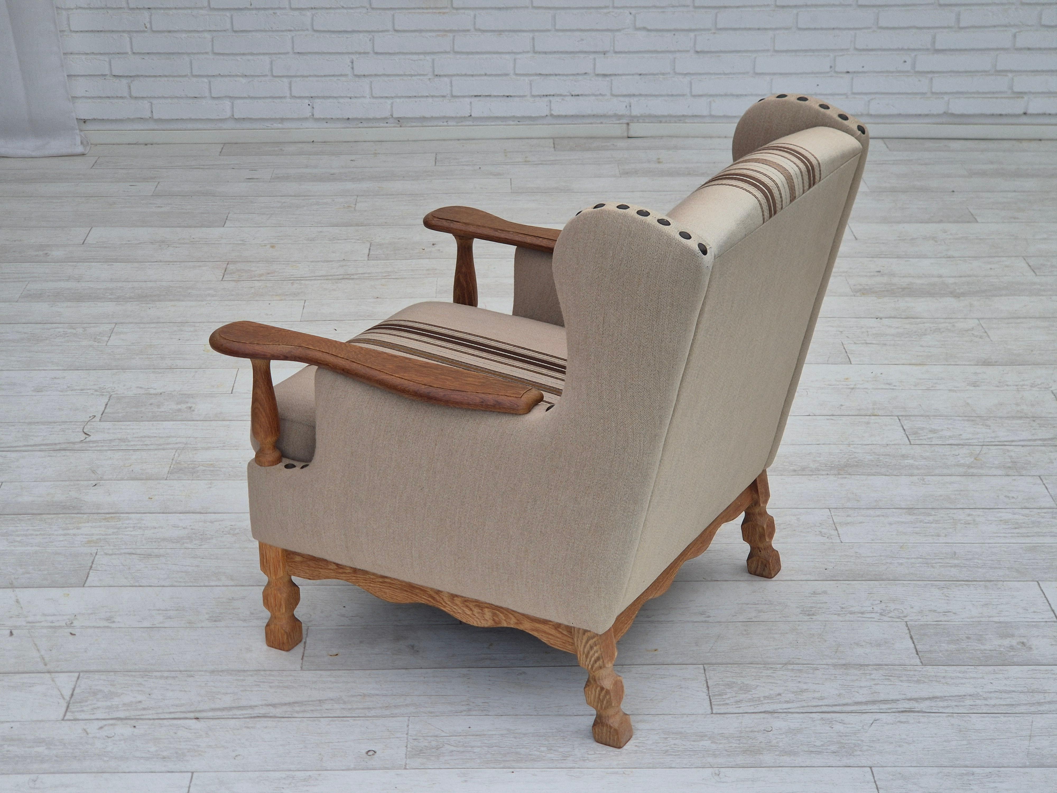 1970er, Dänischer Sessel, Möbel Wollstoff, Eichenholz, Originalzustand. im Angebot 3
