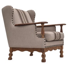 1970s, Danish armchair, furniture wool fabric, oak wood, original condition.