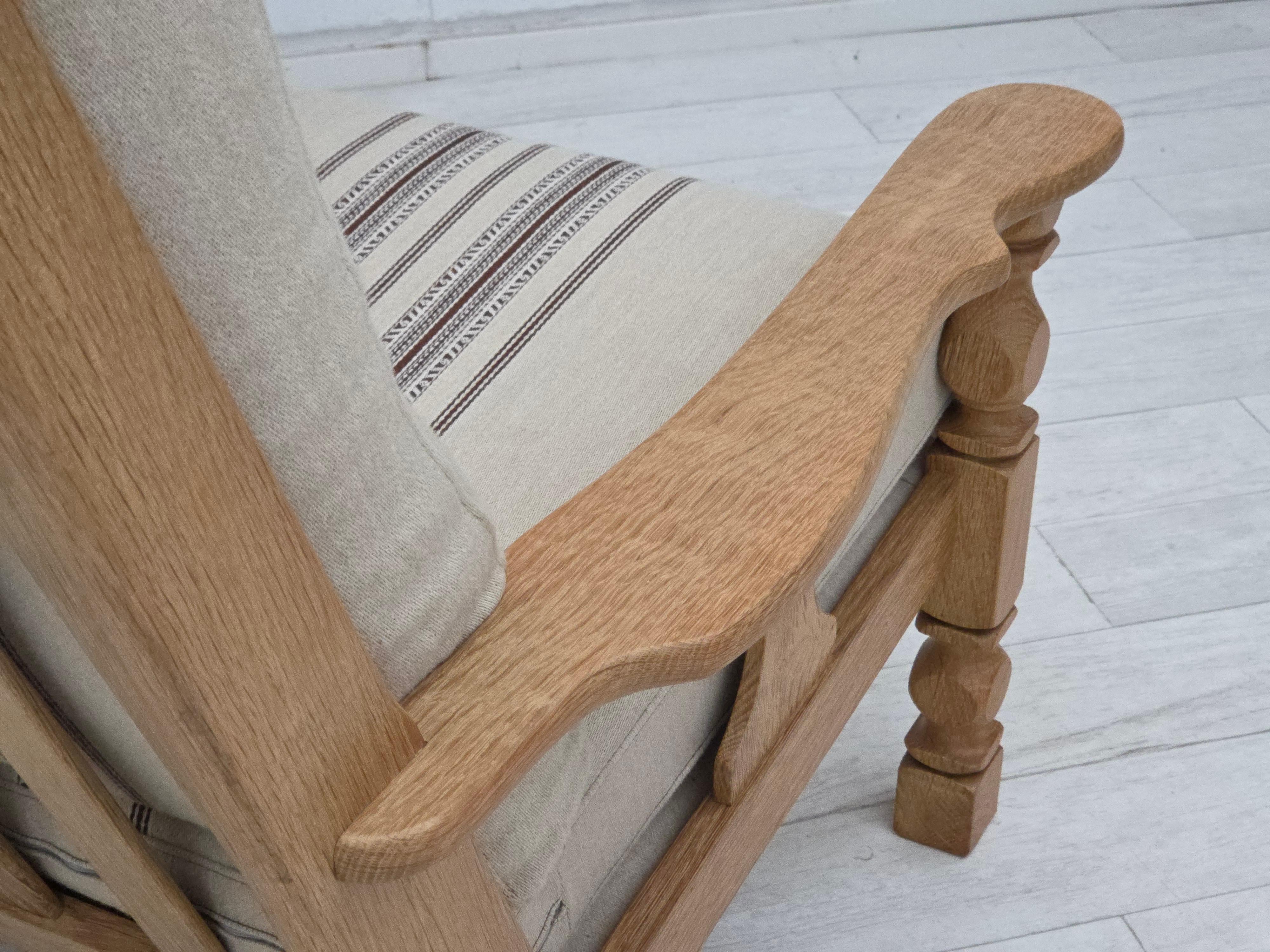 Anni '70, poltrona danese, mobili in lana, legno massiccio di Oak. in vendita 6