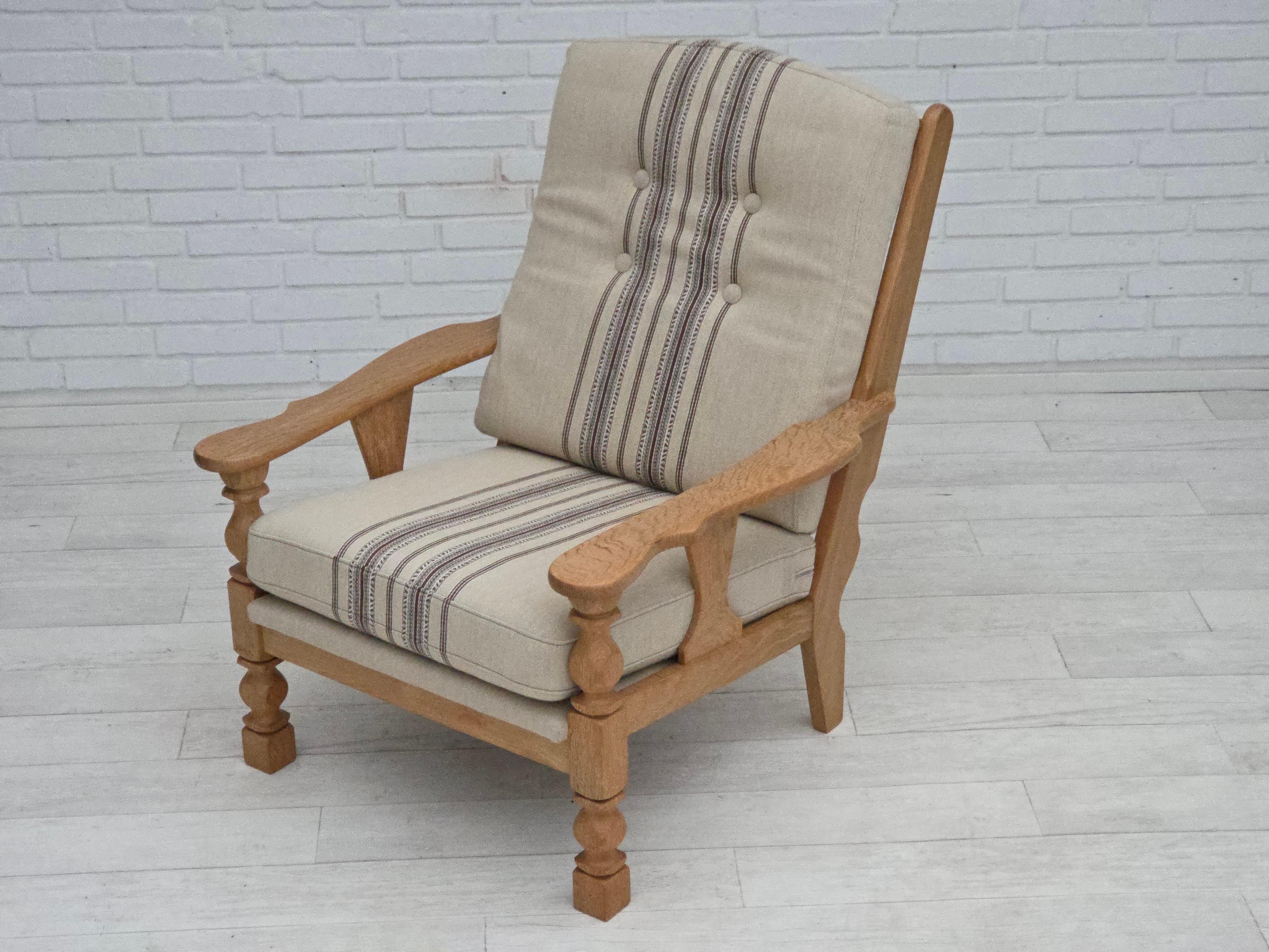 Anni '70, poltrona danese, mobili in lana, legno massiccio di Oak. in vendita 7