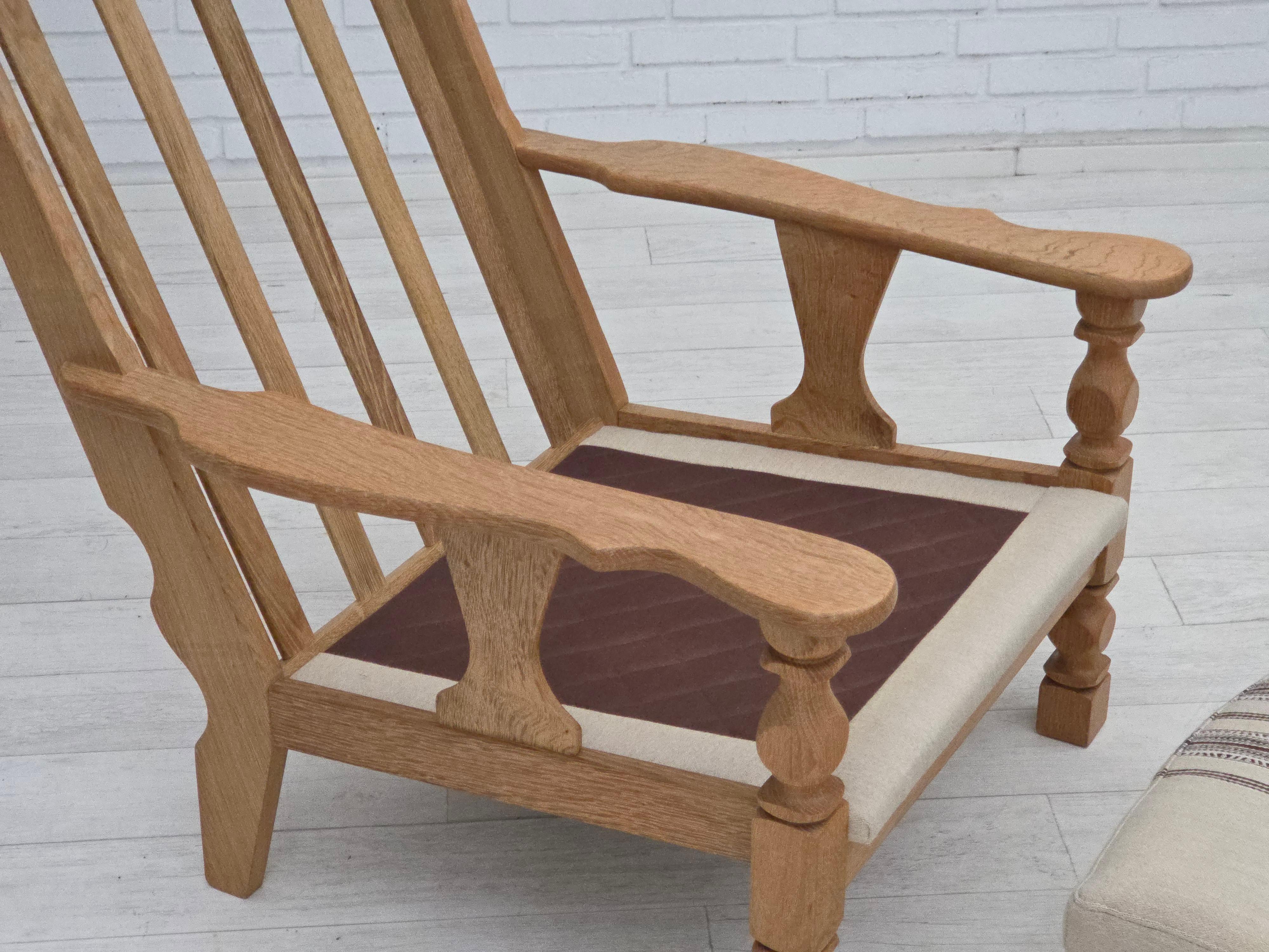 Anni '70, poltrona danese, mobili in lana, legno massiccio di Oak. In condizioni buone in vendita a Tarm, 82